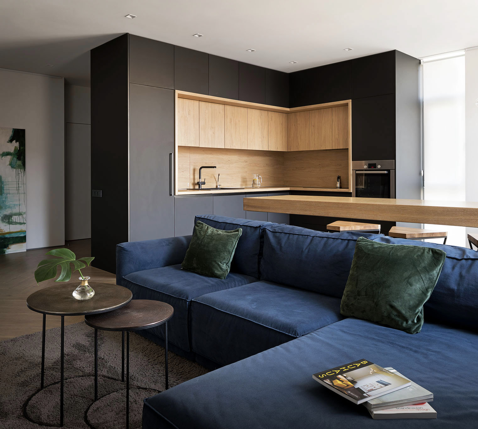 使用灰蓝色调的60平现代公寓设计-3