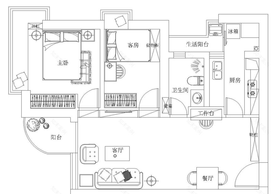 极简至美 | 双人工作台与无收纳空间的家居设计-0