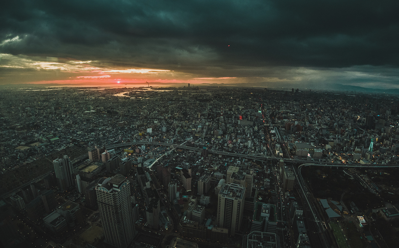 大阪日落余晖城市景观丨日本大阪-4