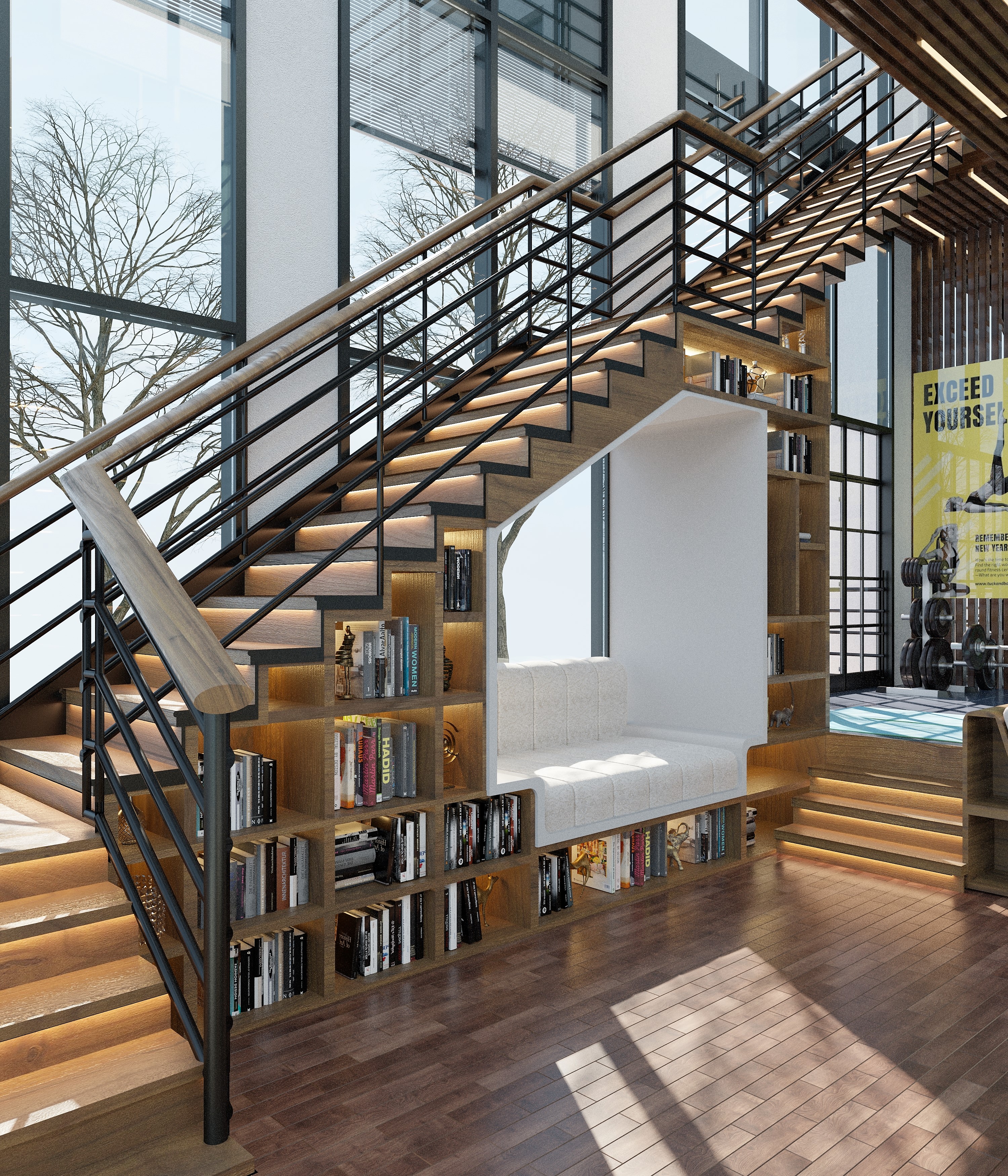 Home library stairs-0