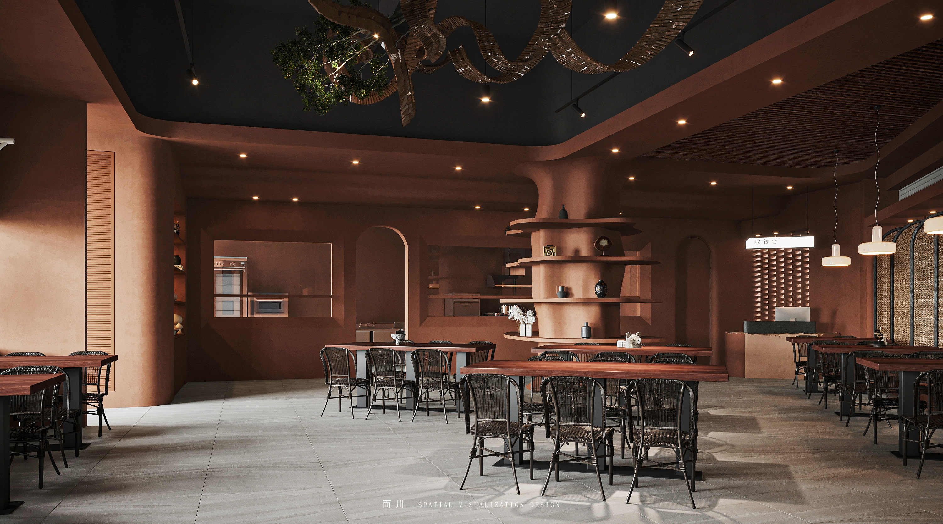 现代餐厅丨而川空间可视化工作室-3