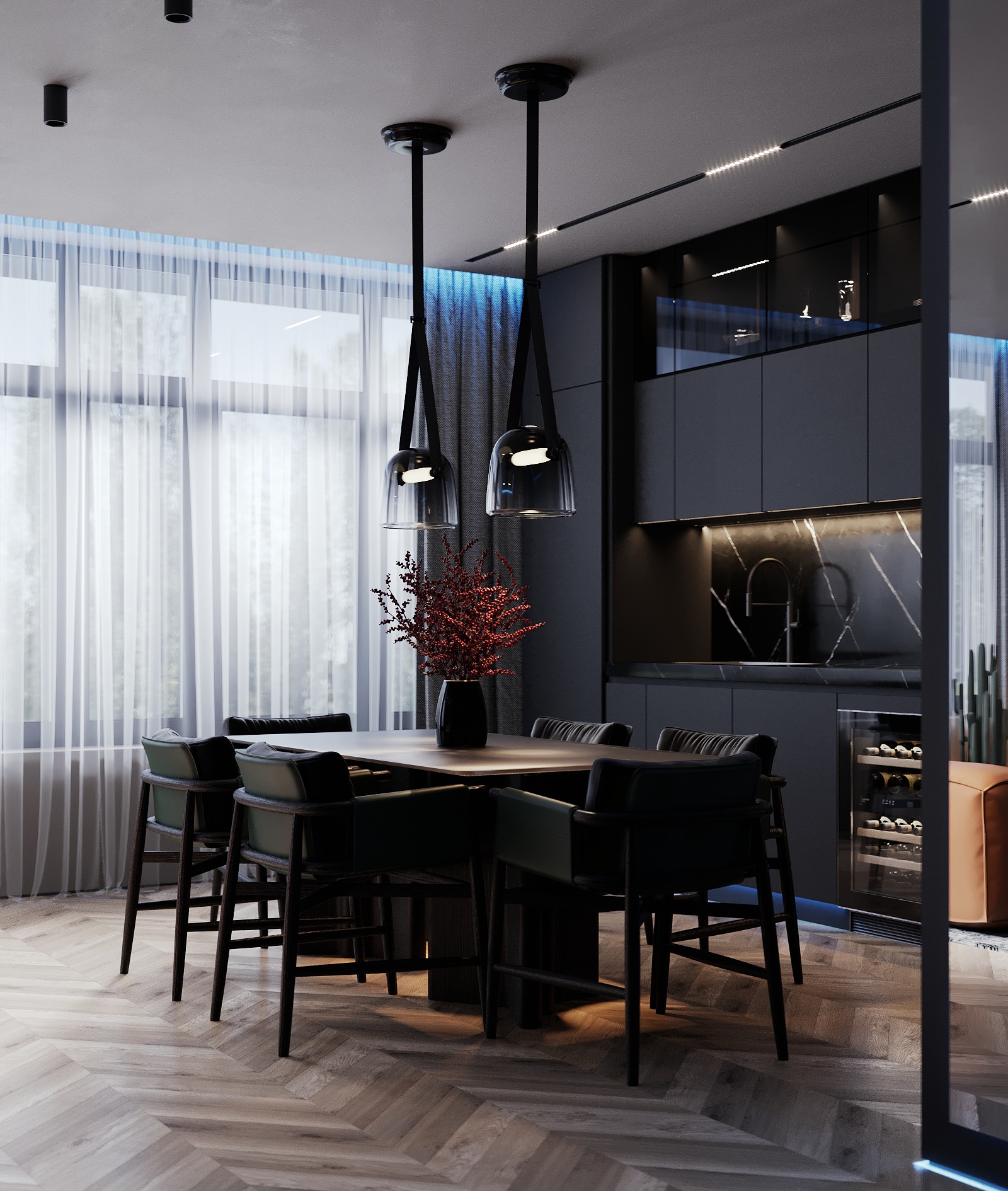 俄罗斯 74㎡深色系空间设计-6