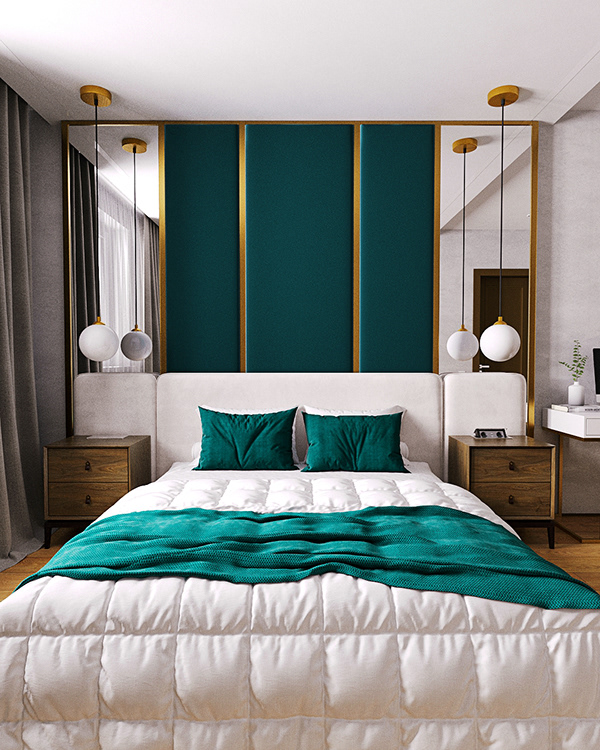 卧室：蓝绿色与木质的和谐搭配丨Borshchenko Dmytro-7