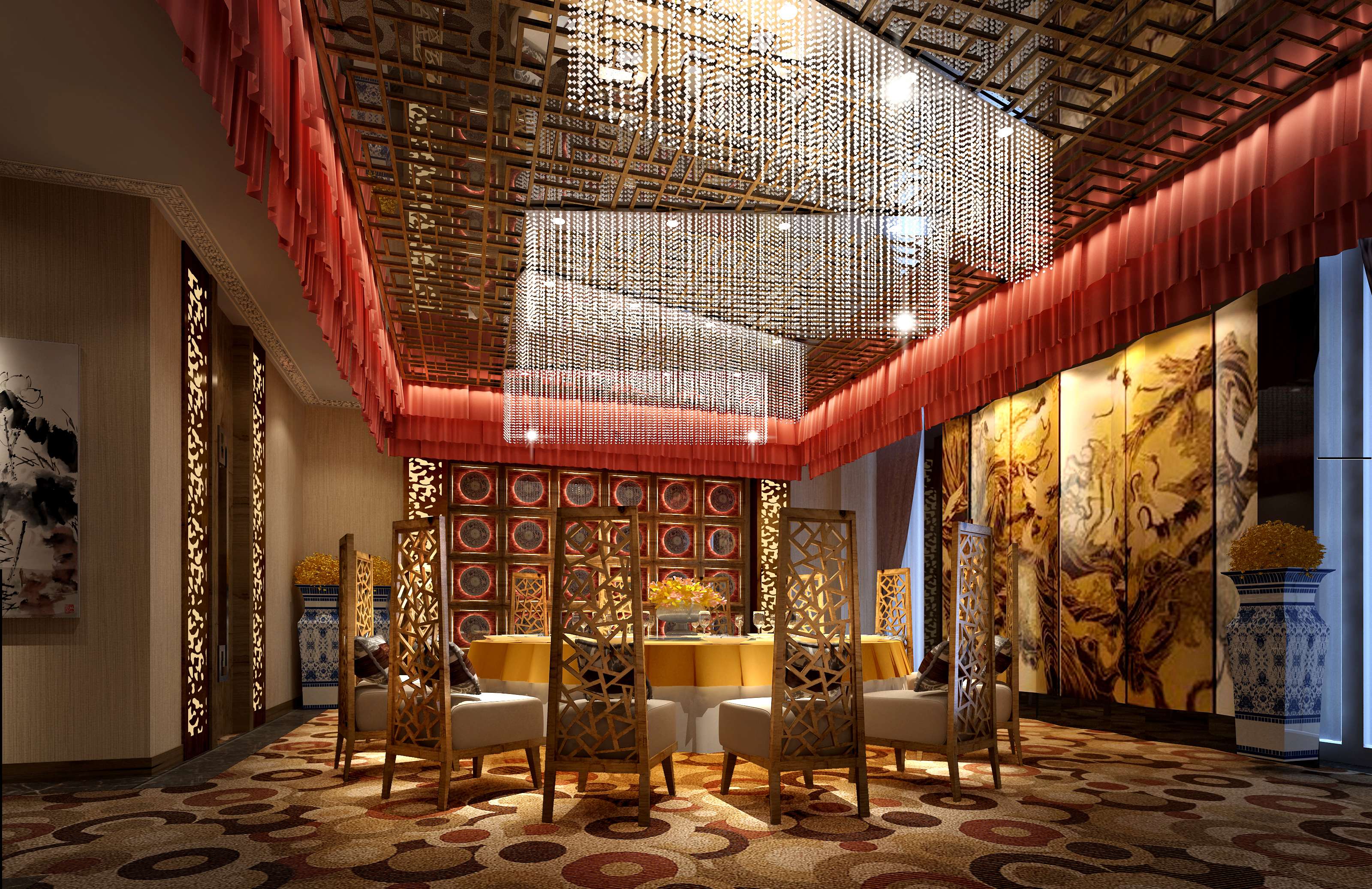 餐厅设计效果图中餐厅餐厅包间包房小吃店面馆工业主题餐厅-9-42