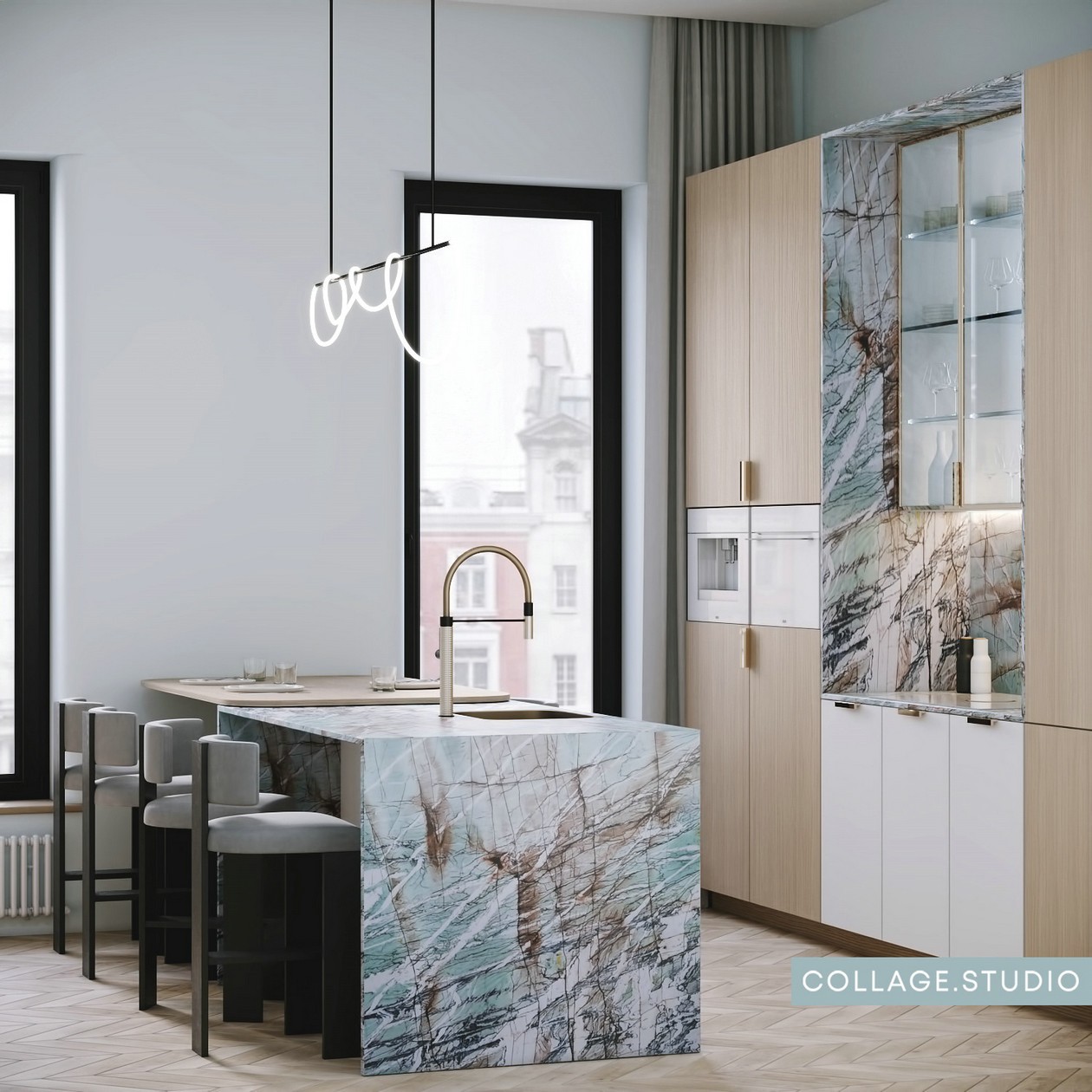 浅蓝色+木质 美的纯粹又自然。-7