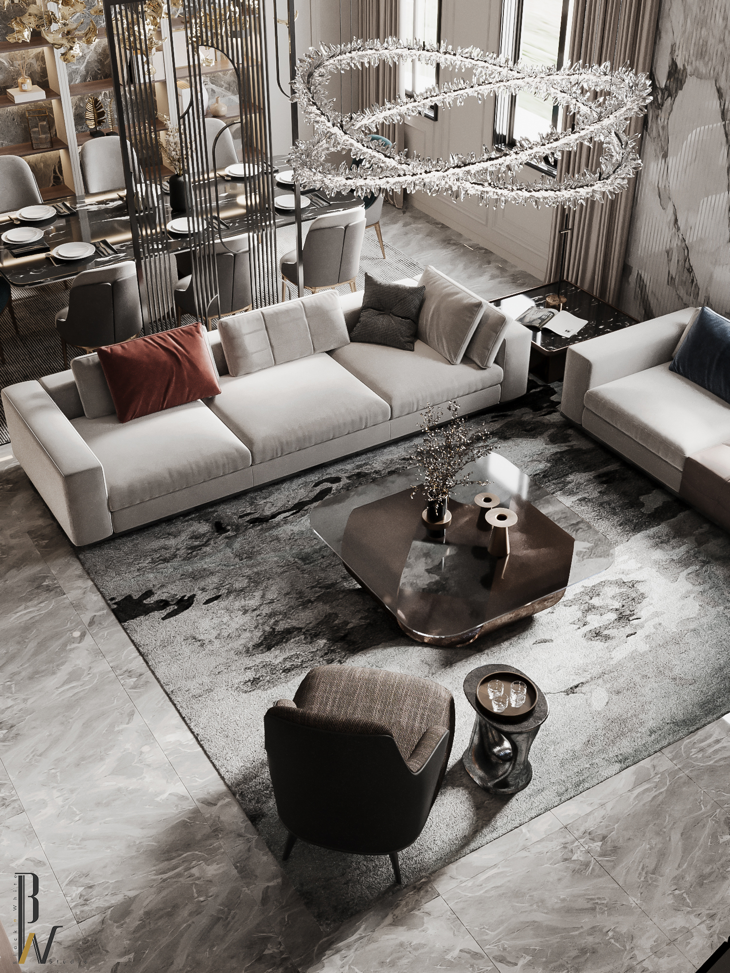 主厅设计丨沙特阿拉伯丨Black N White-20