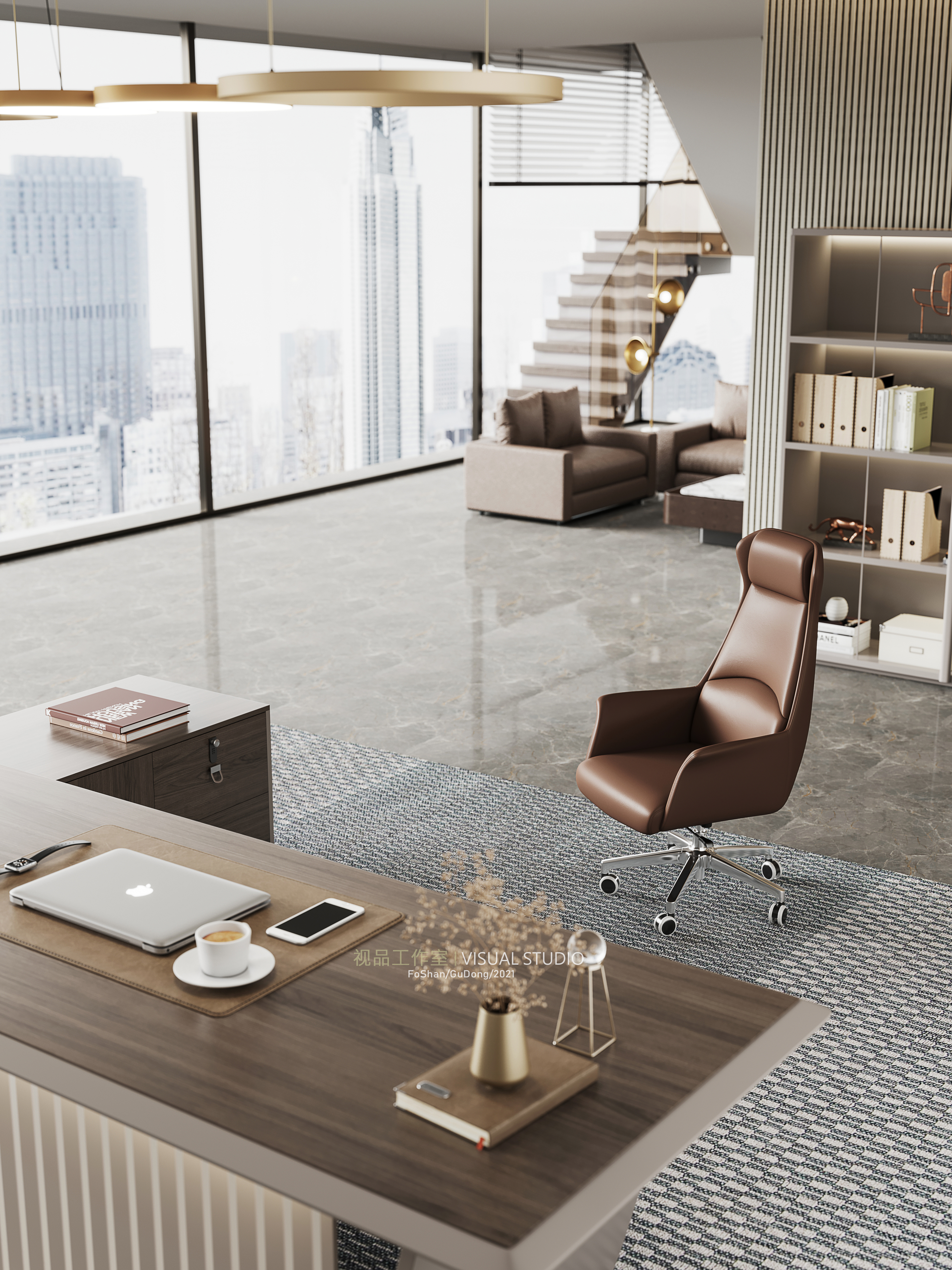 轻奢极简老板桌/职员桌效果整合-35