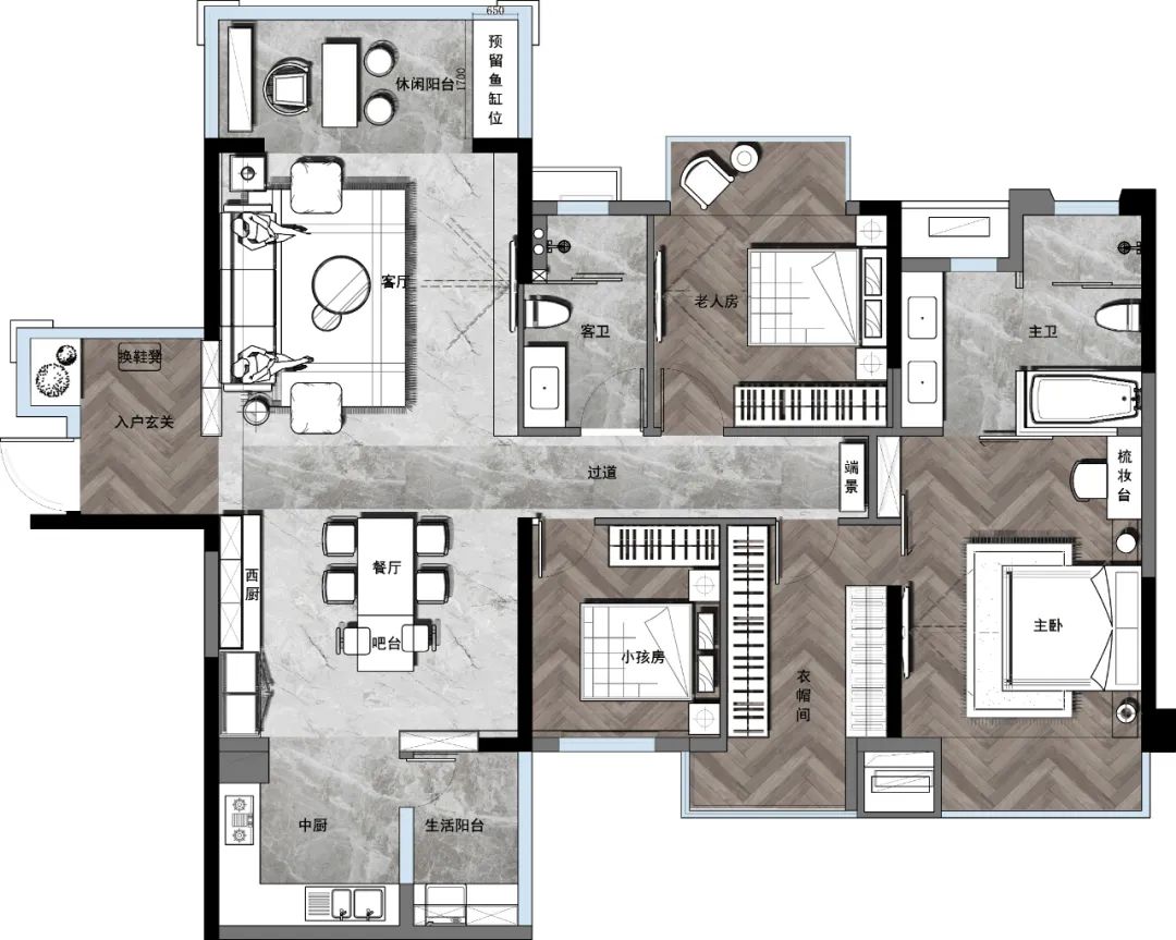 盛天华府 | 130㎡写意新中式家居,红蓝灰调绘诗意空间-28