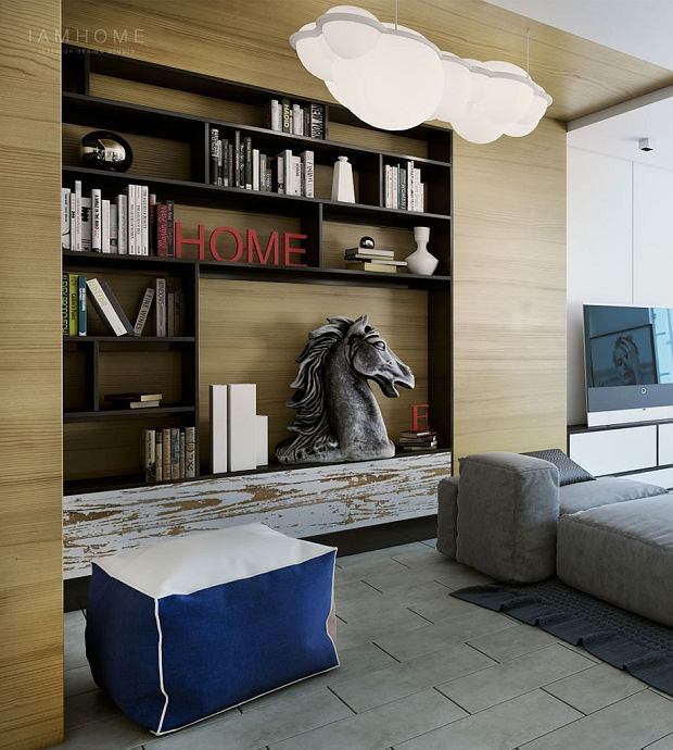 现代灰蓝色调公寓室内设计丨俄罗斯I AM HOME室内设计工作室-19