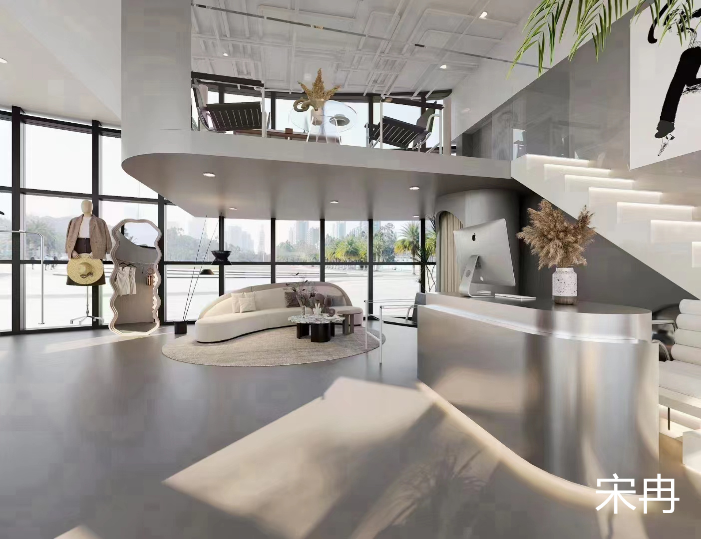 时尚简约服装店，整体以灰色系为主色系，配以中间弧形造型，是整体更加时尚简约-4