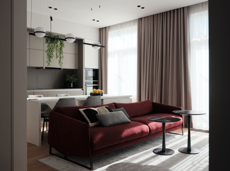 圣彼得堡 75 平米学生公寓 | 红色丝绒沙发成为亮点-1