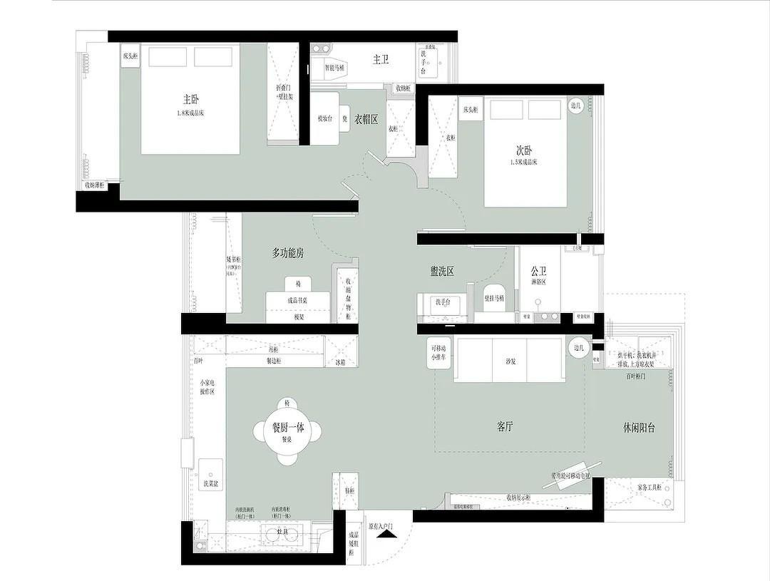 南洋复古，客餐厨一体+隐形晾晒，整洁翻倍-22