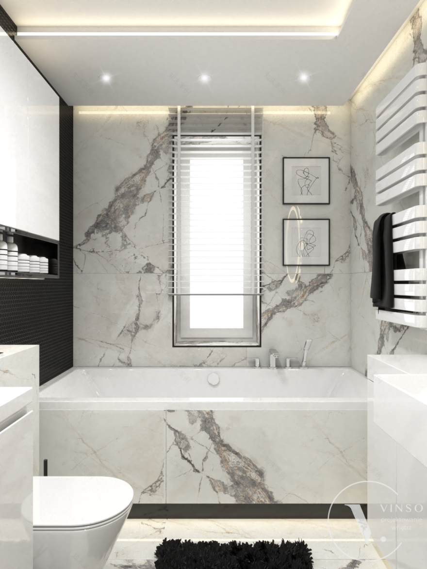 黑白风格的浴室丨波兰塔尔努夫-3