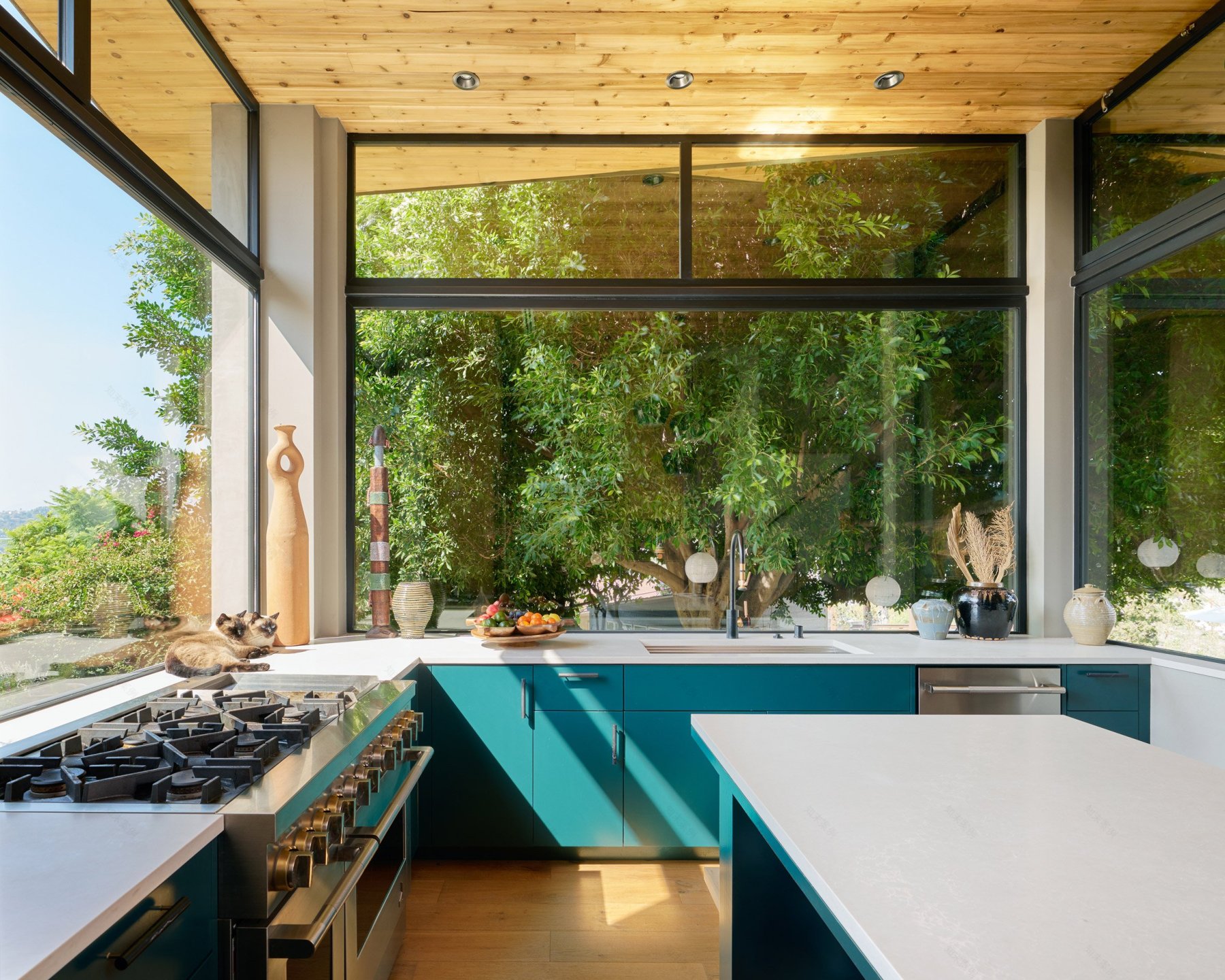 Martin Fenlon Architecture wraps Los Angeles house in woodsy green cladding-7