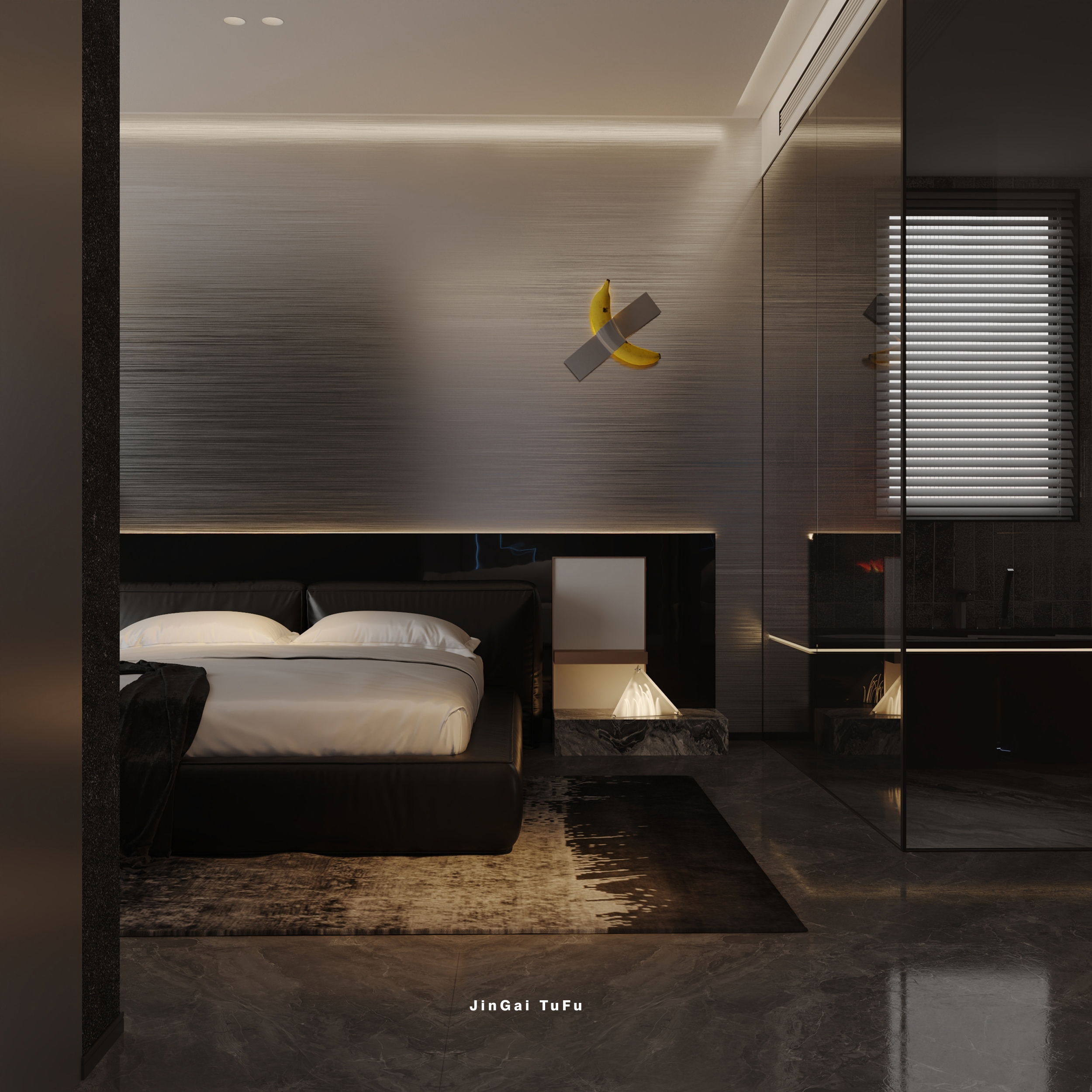 简约黑白灰调主卧设计丨图夫 x 金该-5