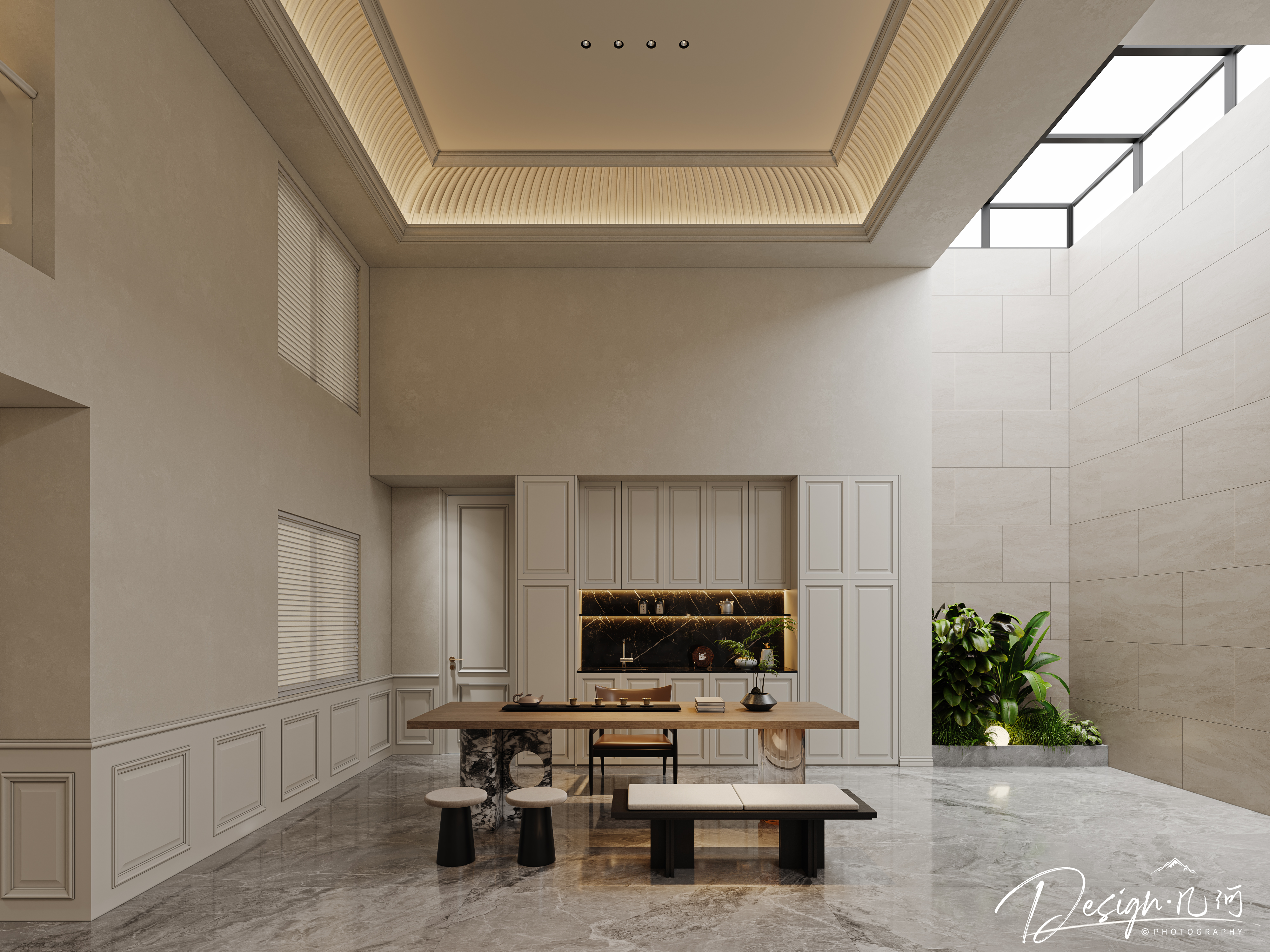 几何空间视觉表现 | 琥珀山庄别墅美式客餐厅-13