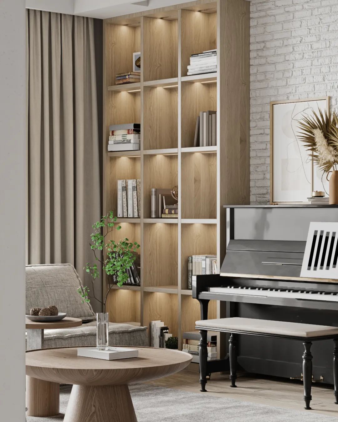 橙熹设计-- 清风轻 | 原木与绿植的温馨北欧日式之家-37