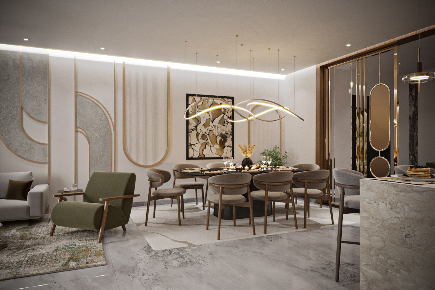 起居、厨房和用餐区丨OMNIA NASR AL SHAER-13