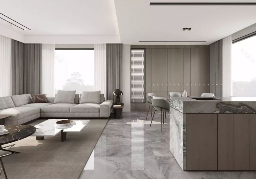 融创越州府顶楼大平层设计 | 温馨灰色系,全开放式厨房-42