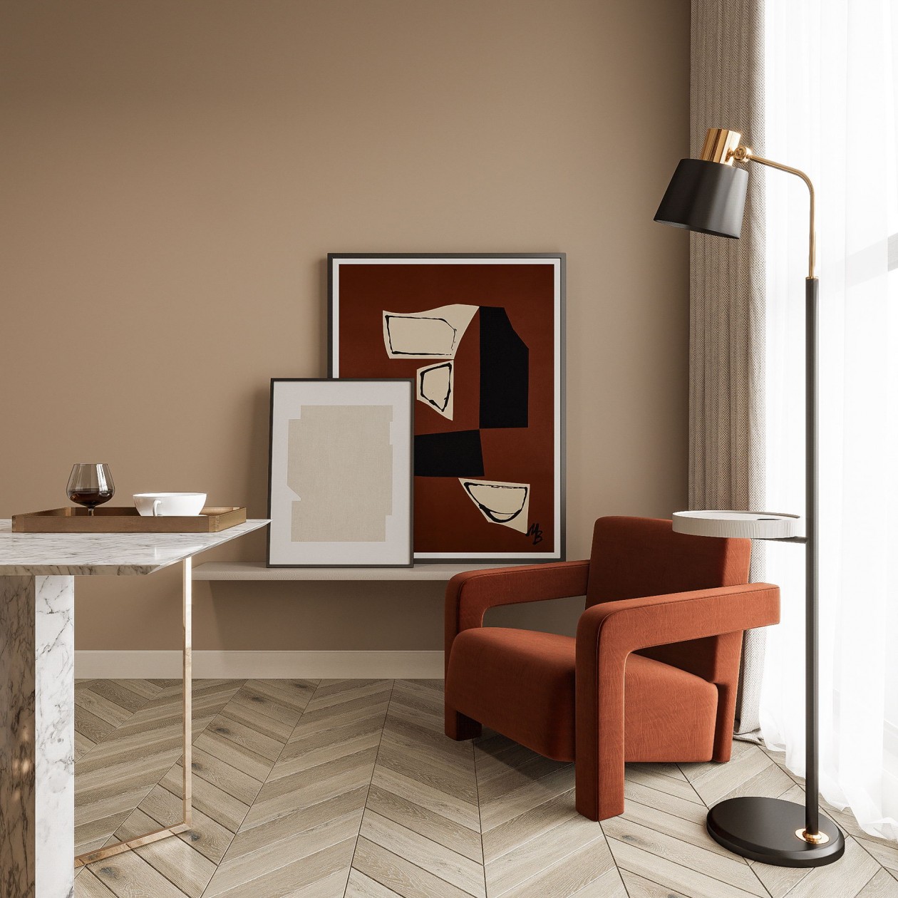 现代浅咖色系住宅空间设计-15