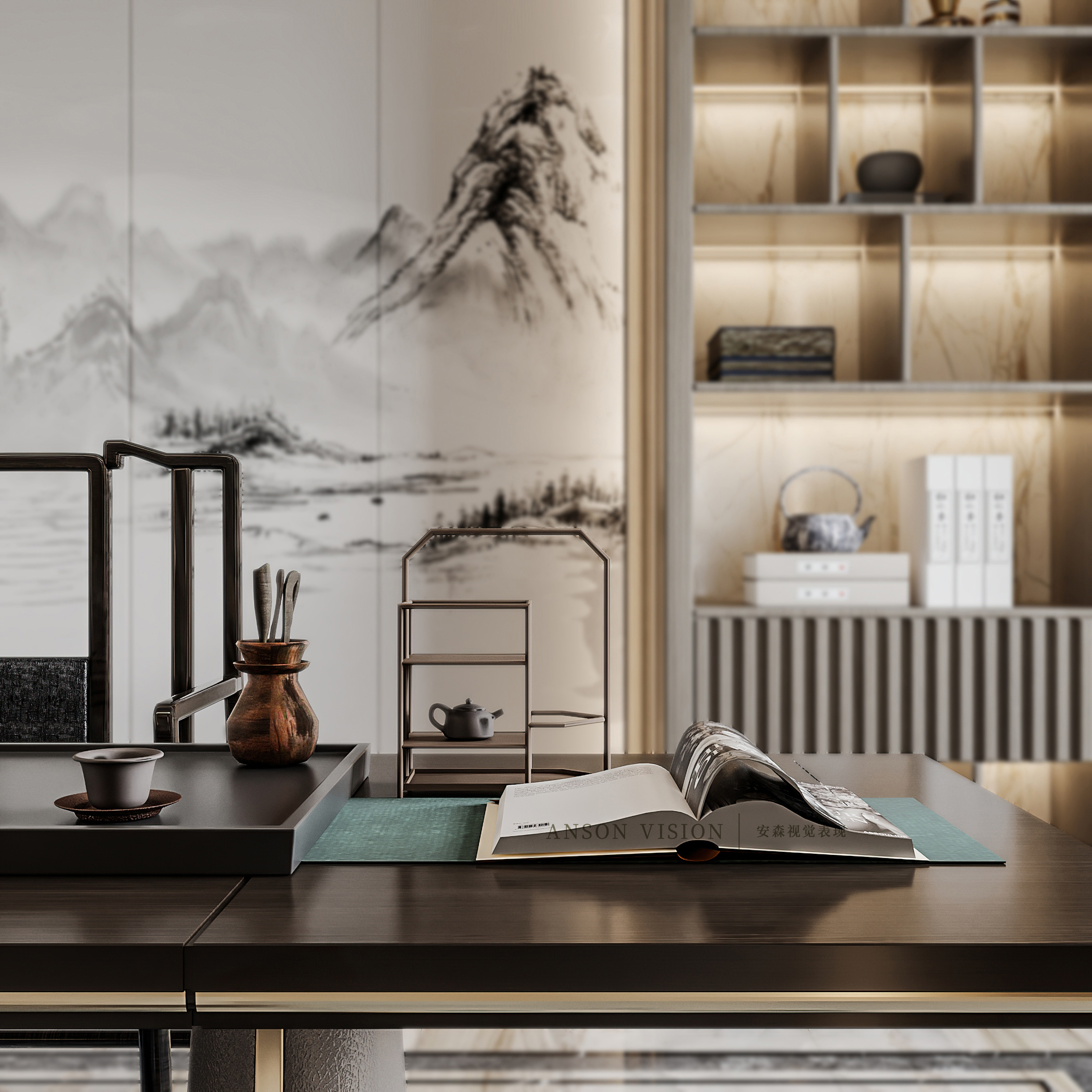 韵味·新中式别墅效果图丨Ansonvision·蒙头睡-16