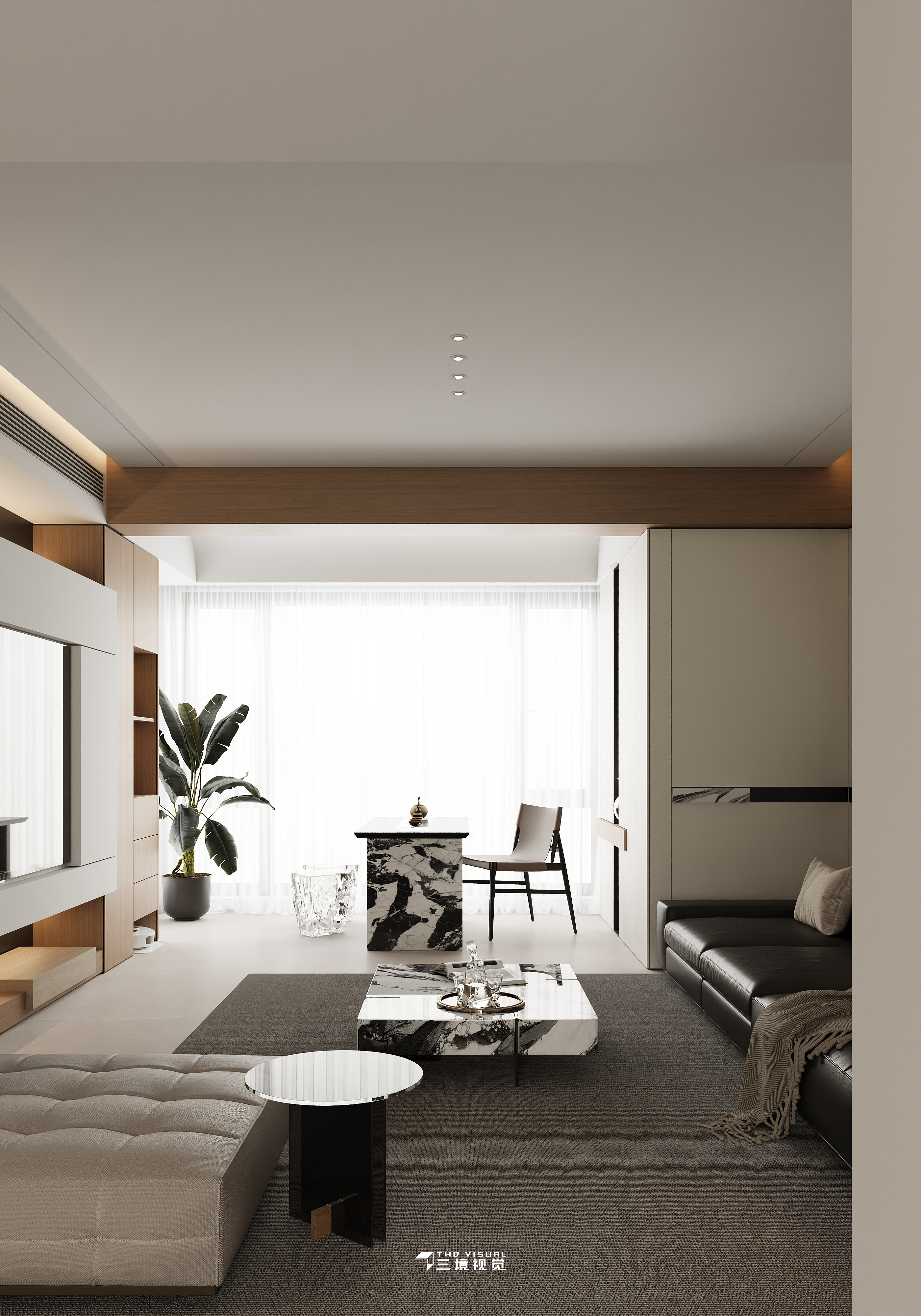 住宅-原木现代风客厅卧室设计-3