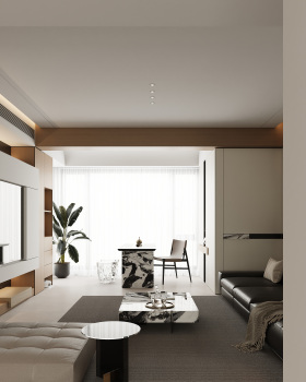 住宅-原木现代风客厅卧室设计