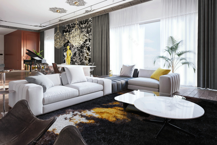 莫斯科高级灰橙色空间设计-19