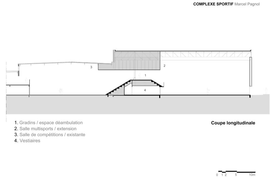 运动员马塞尔·帕尼奥尔综合体

注：不太明确这里Comple·e是不是拼写有误，如果是Complexe ，在体育等语境里常可理解为综合体（建筑群等场地概念） 丨Studio Gardoni-10