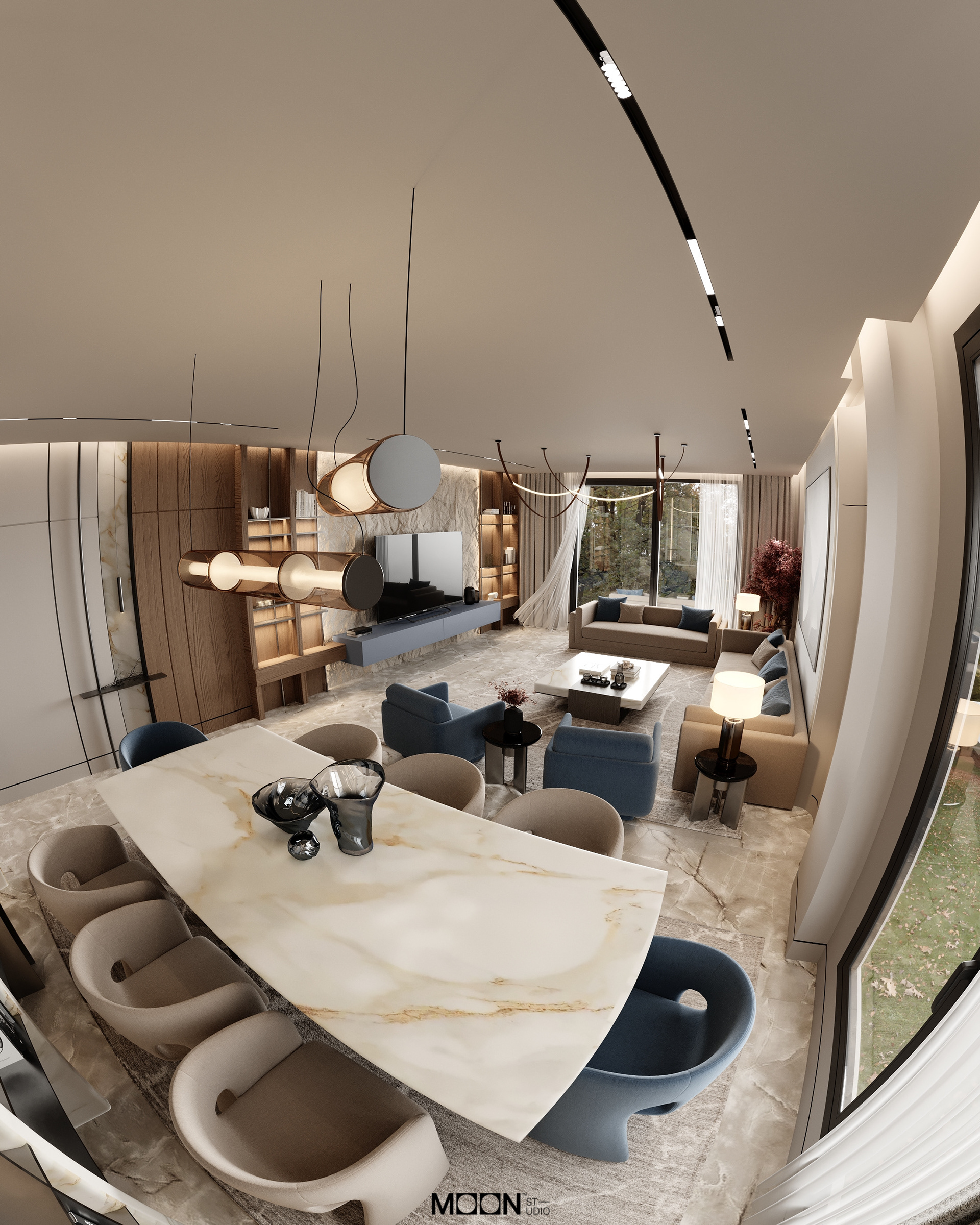 此处desgin可能拼写错误，正确的应该是design，Hall design可翻译为大厅设计 丨Moon Studio-16