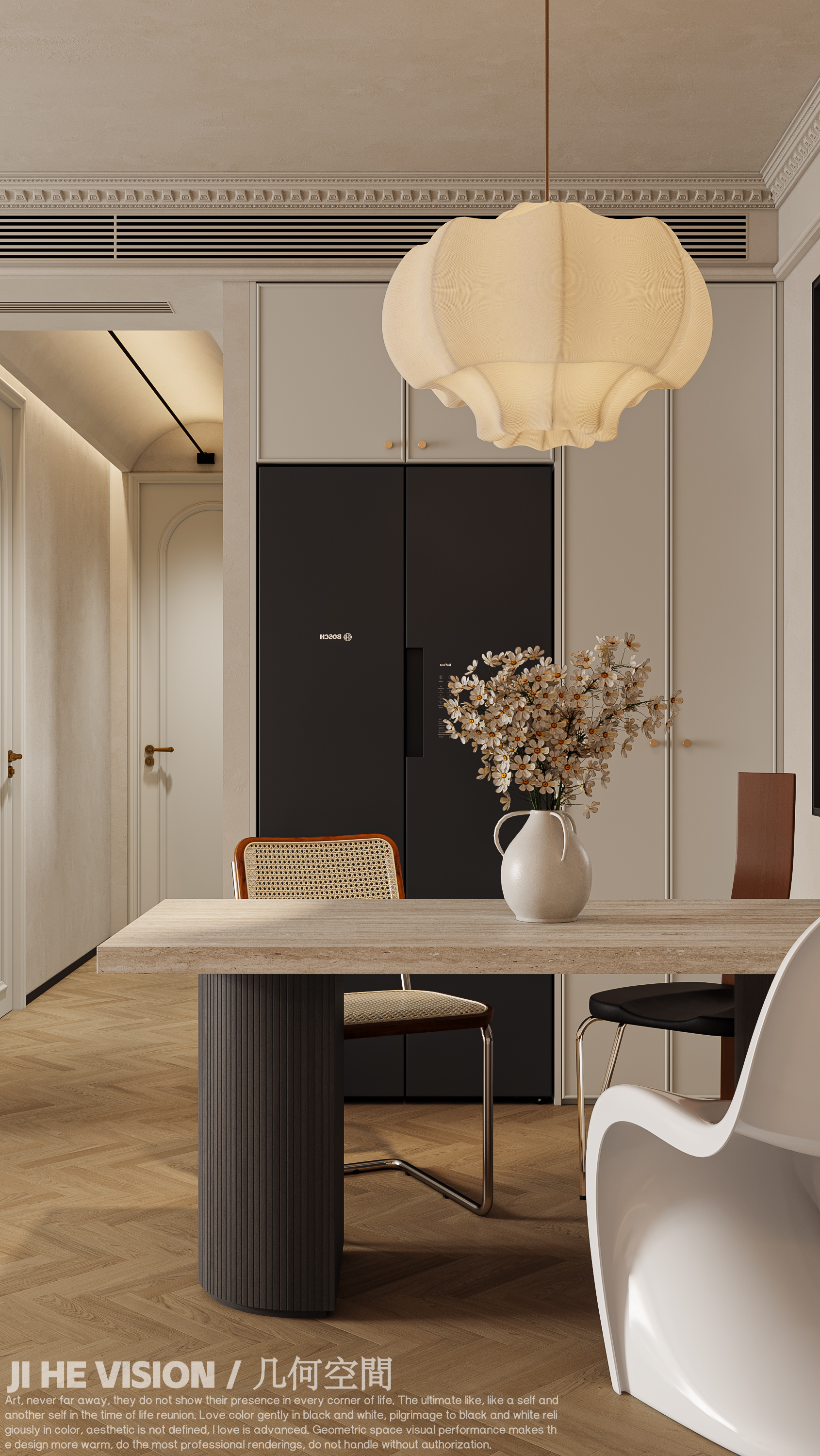 几何空间视觉表现 | 万科朗拾森屿法式奶油风客餐厅-11