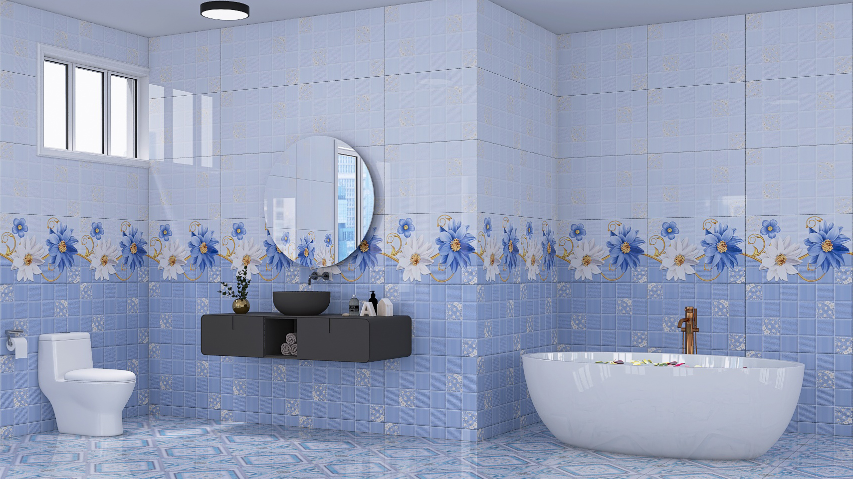 Bathroom Interior Design with floor and wall tiles-0