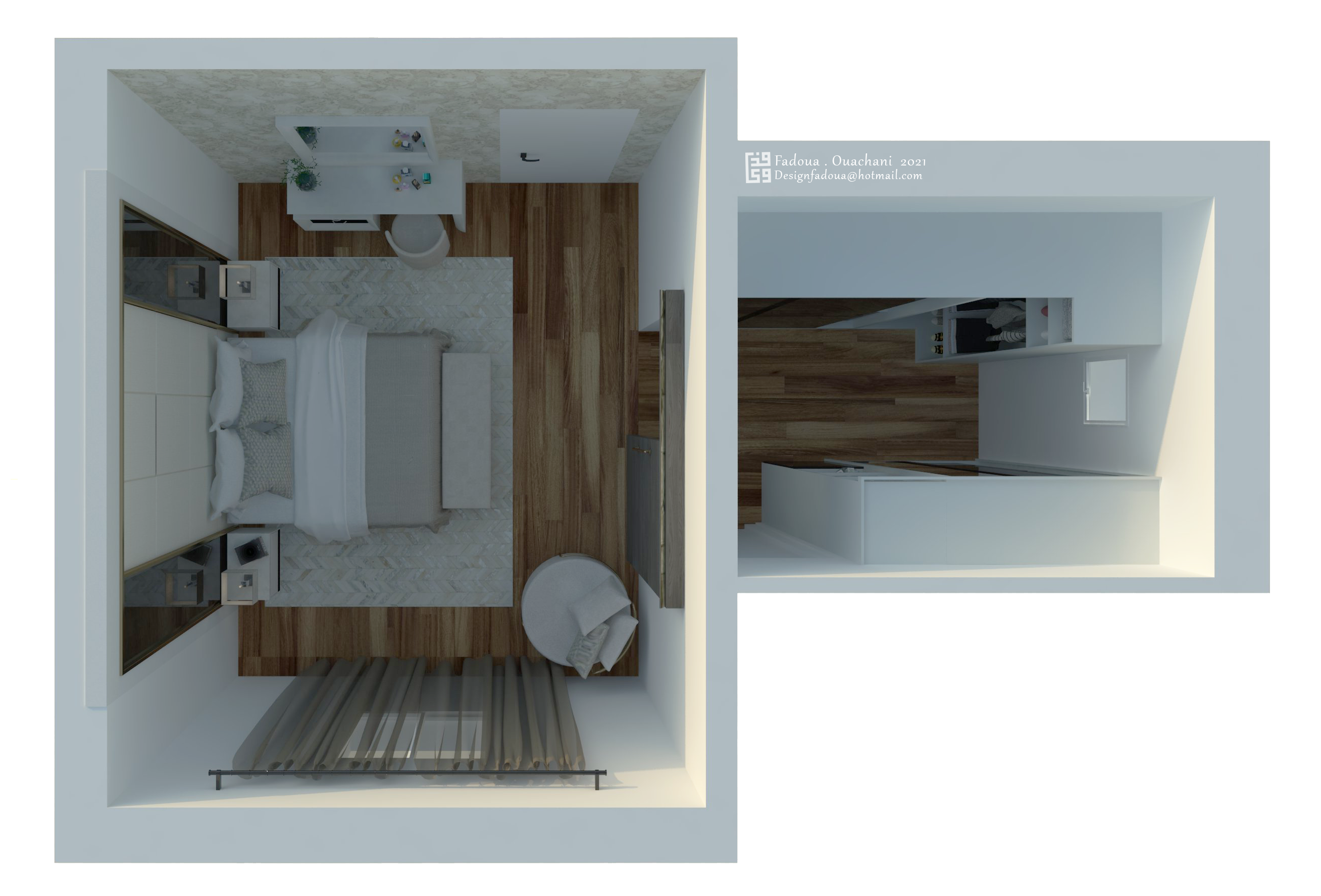 带更衣室的主卧设计丨Fadoua.oua-3