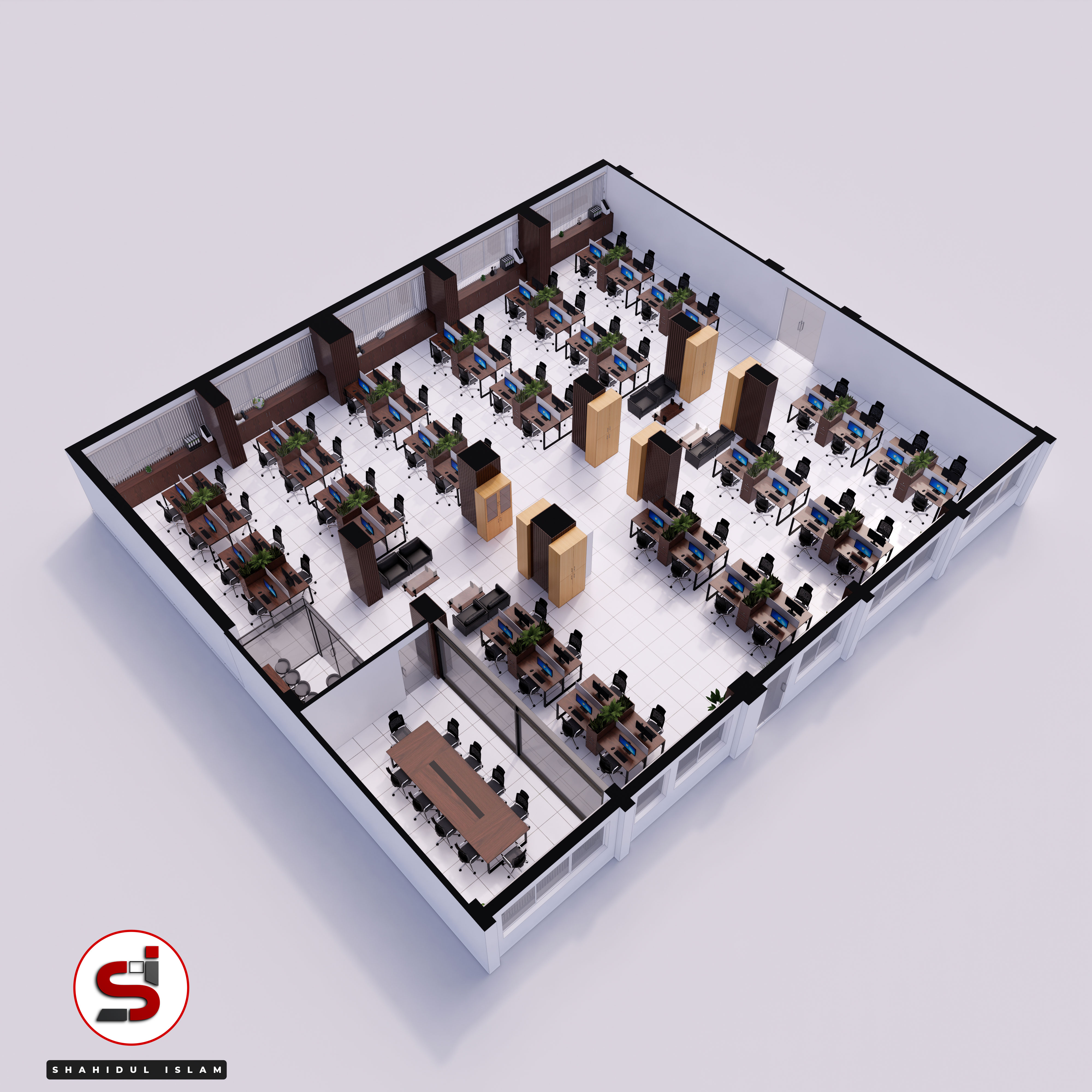Office And Workplace 3D Floor Plan Render-1