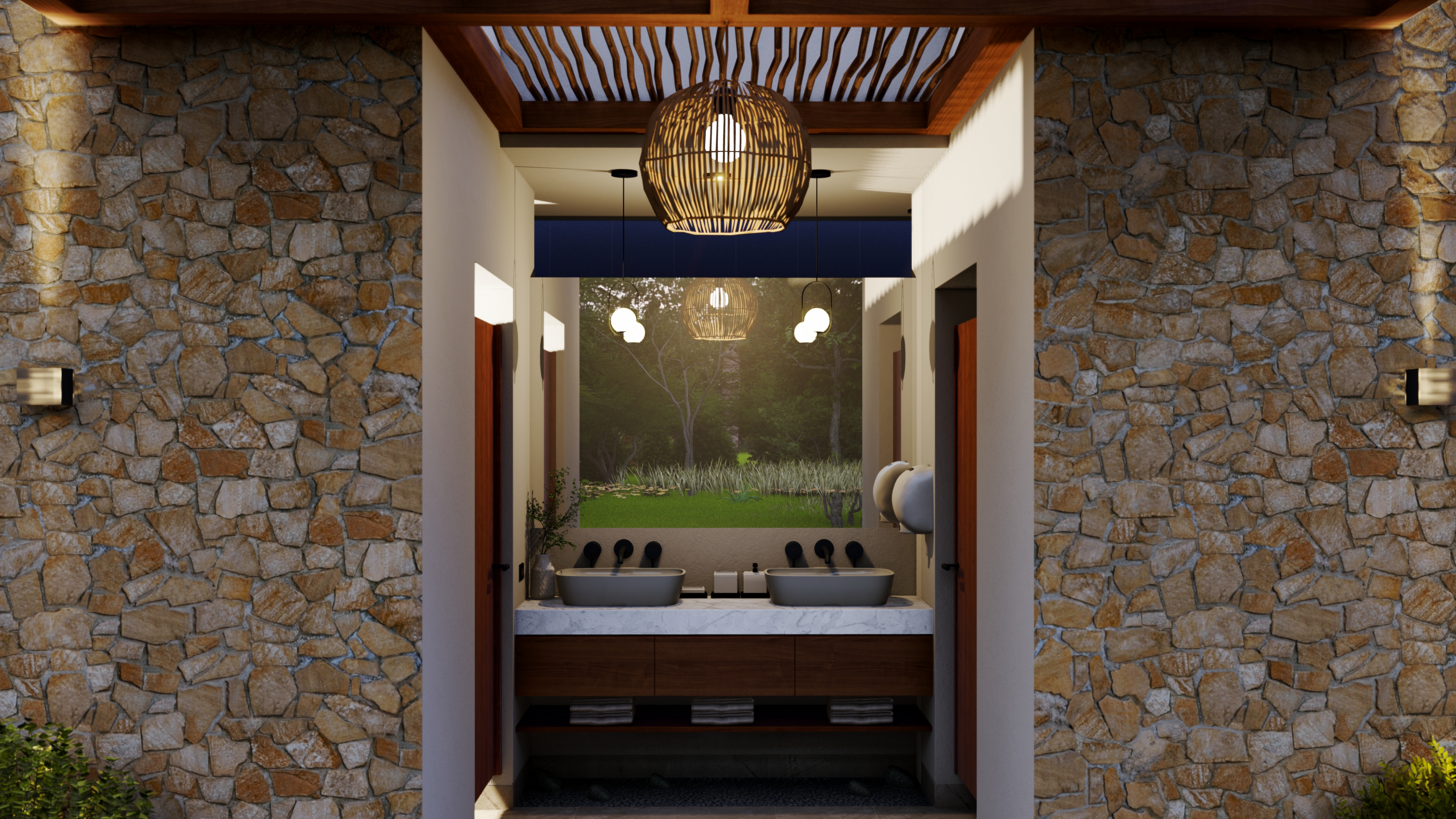 乡村带泳池房屋卫生间设计-4