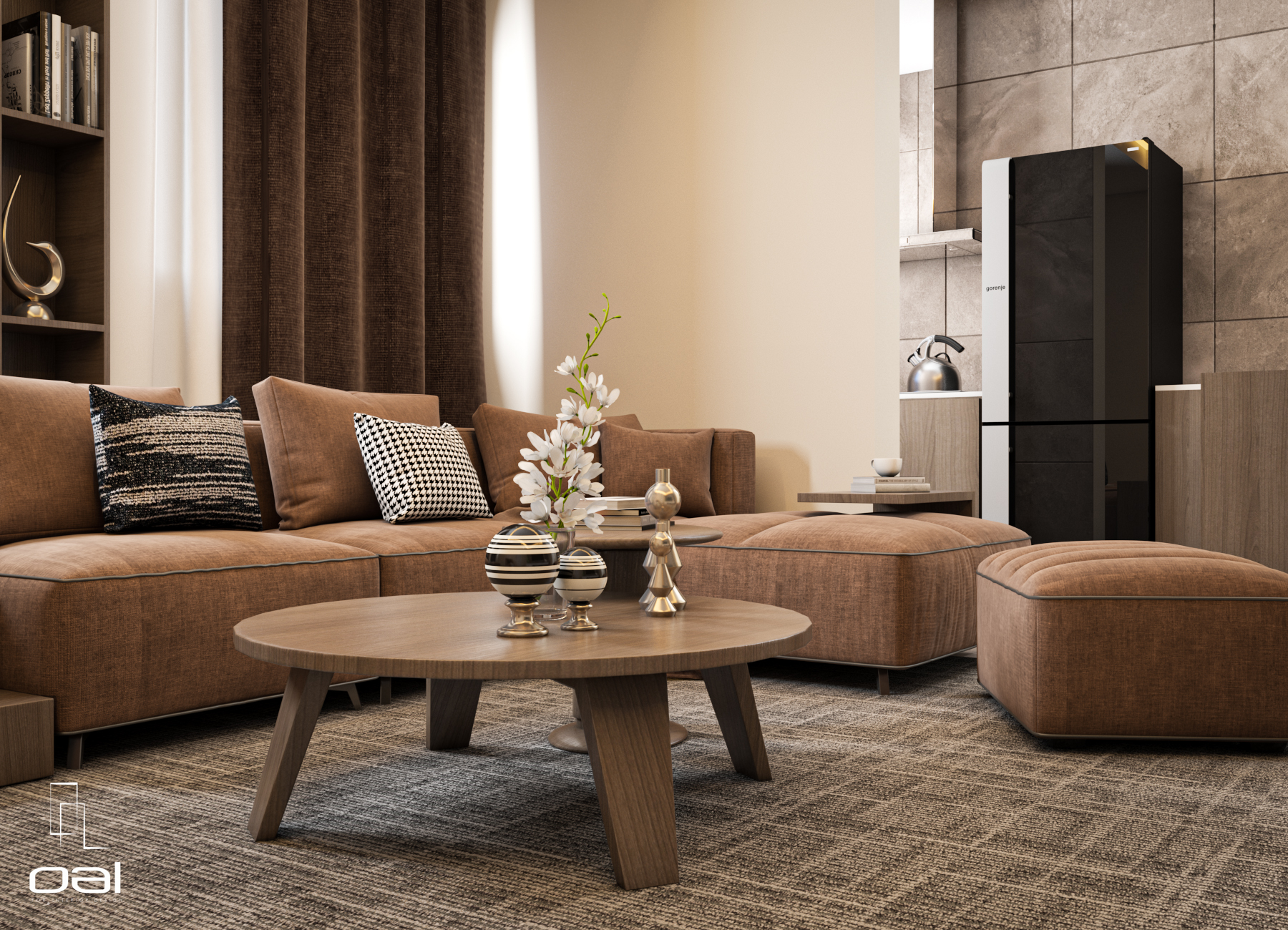 简约客厅带小厨房和吧台设计丨埃及丨OMNIA NASR AL SHAER-7