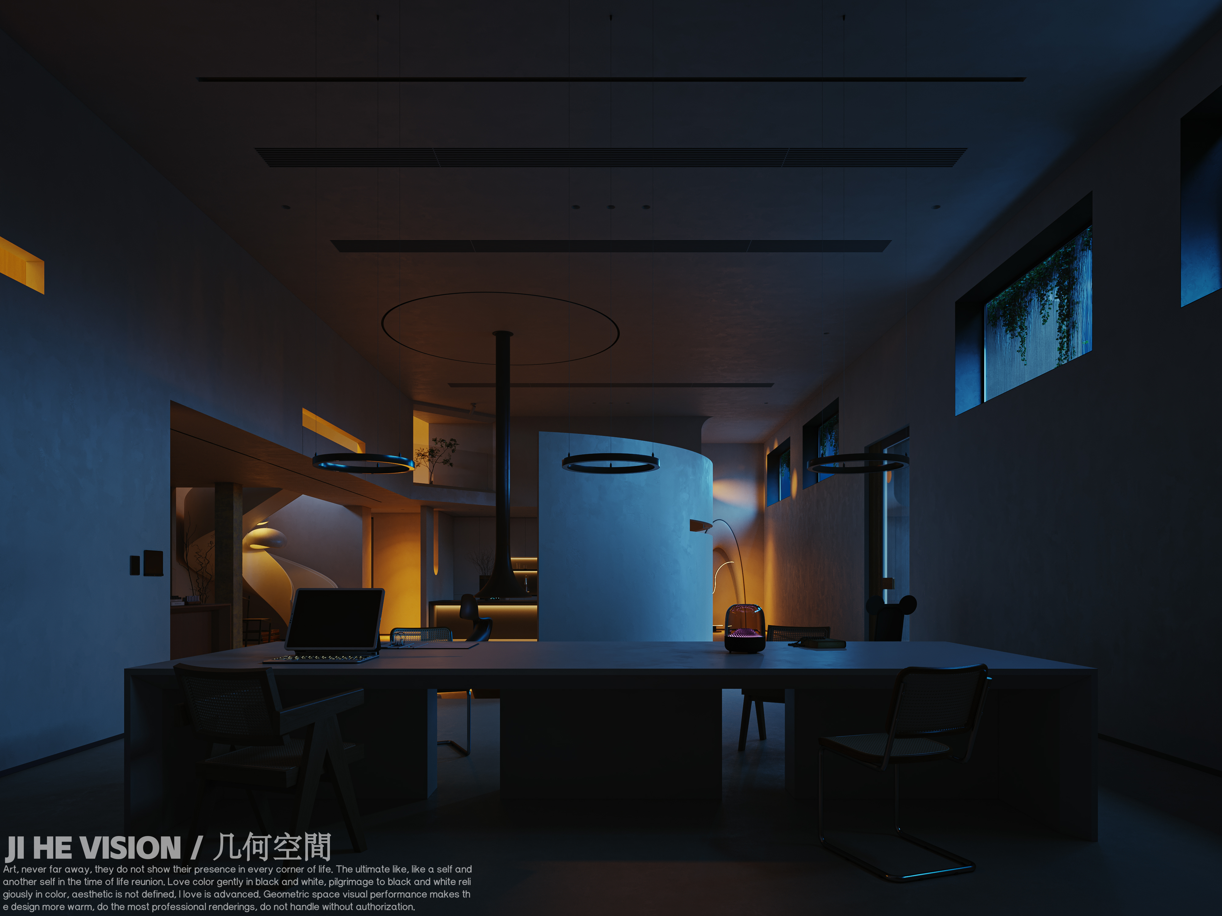 几何空间视觉表现 | 标点设计办公空间-夜景篇（1）-0