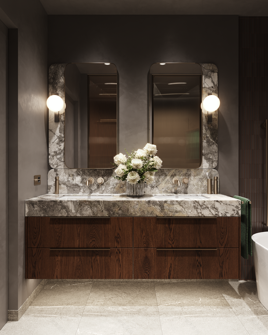 大理石与胡桃木主浴室丨乌克兰基辅-1