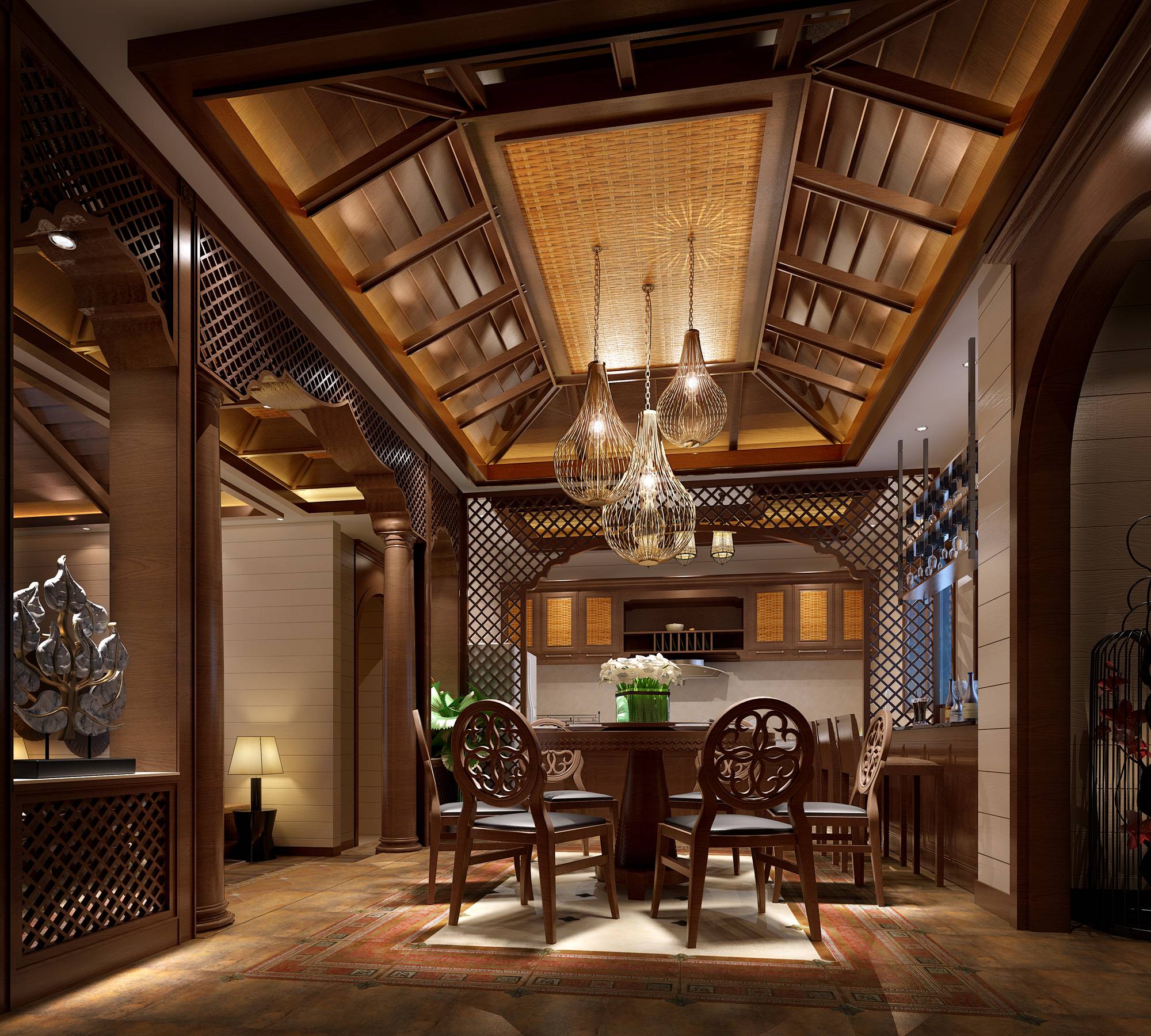 新中式 中式古典 奢华家装别墅样板房-6-7