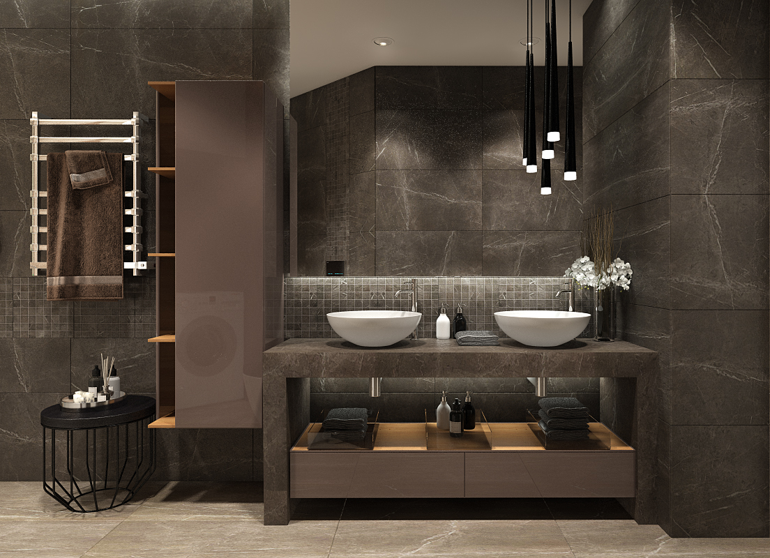 Оформление ванной в сдержанных тонах 9м² — портфолио бюро ARXY-12