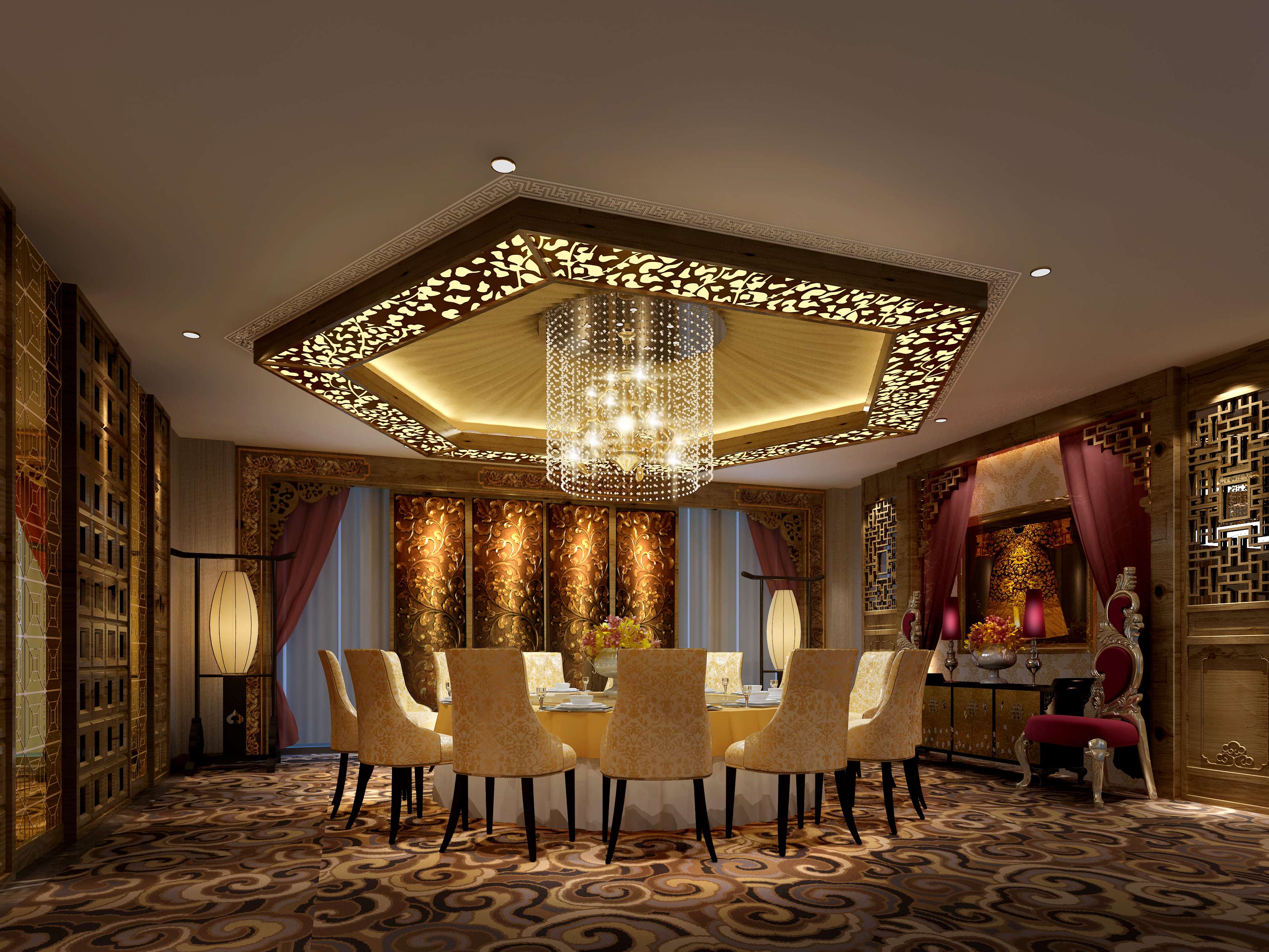 餐厅设计效果图中餐厅餐厅包间包房小吃店面馆工业主题餐厅-9-43