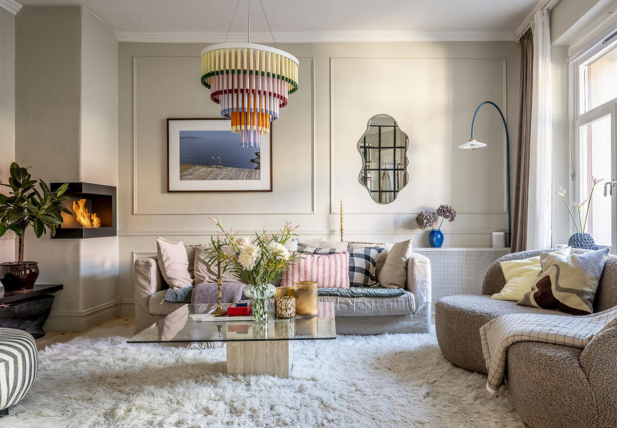 瑞典独特公寓设计，阁楼卧室墙纸亮点-5