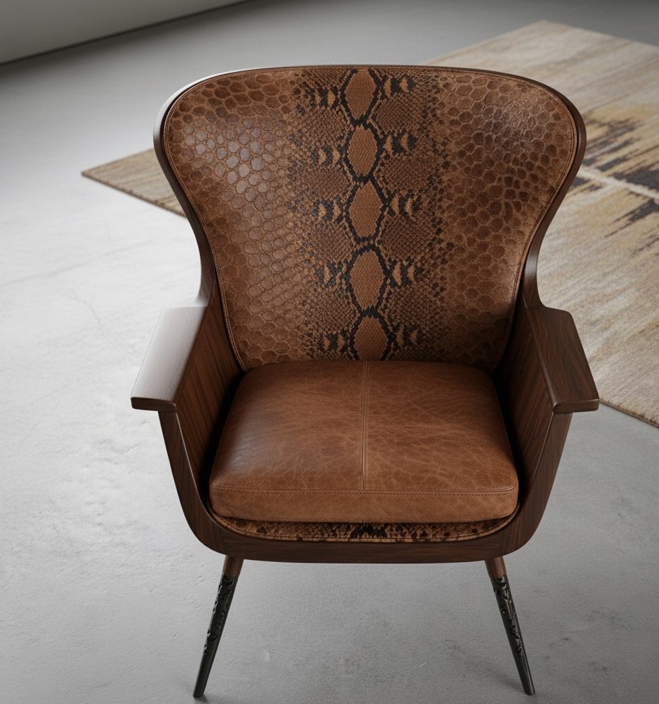 Snake Leather Armchair（蛇皮纹皮革扶手椅）丨Diana Gharaibeh-5