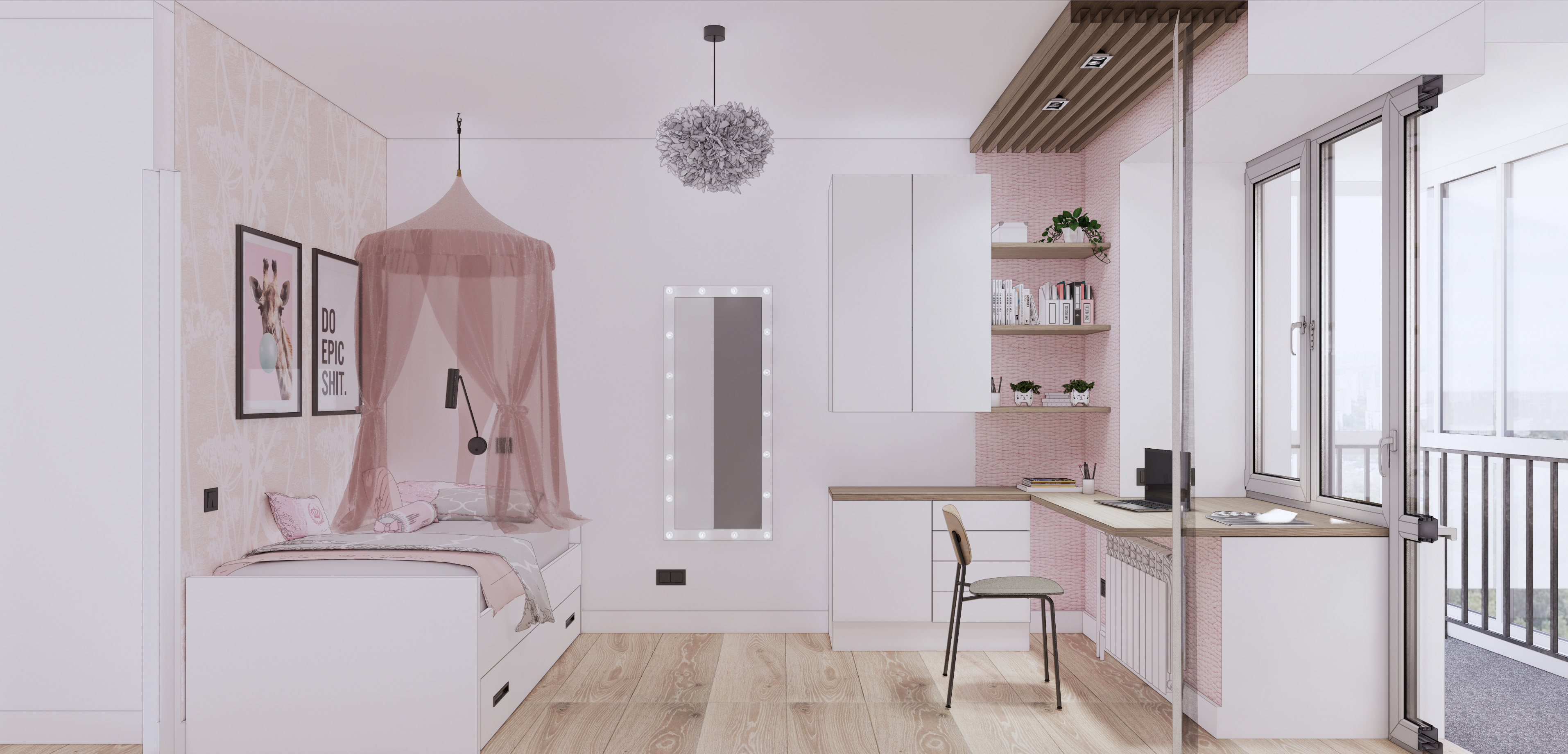 7岁女孩公主风学习型卧室设计-3