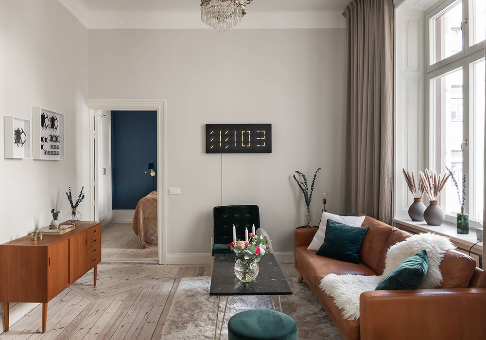 瑞典斯德哥尔摩 48㎡小公寓的绿色与深蓝魅力-7