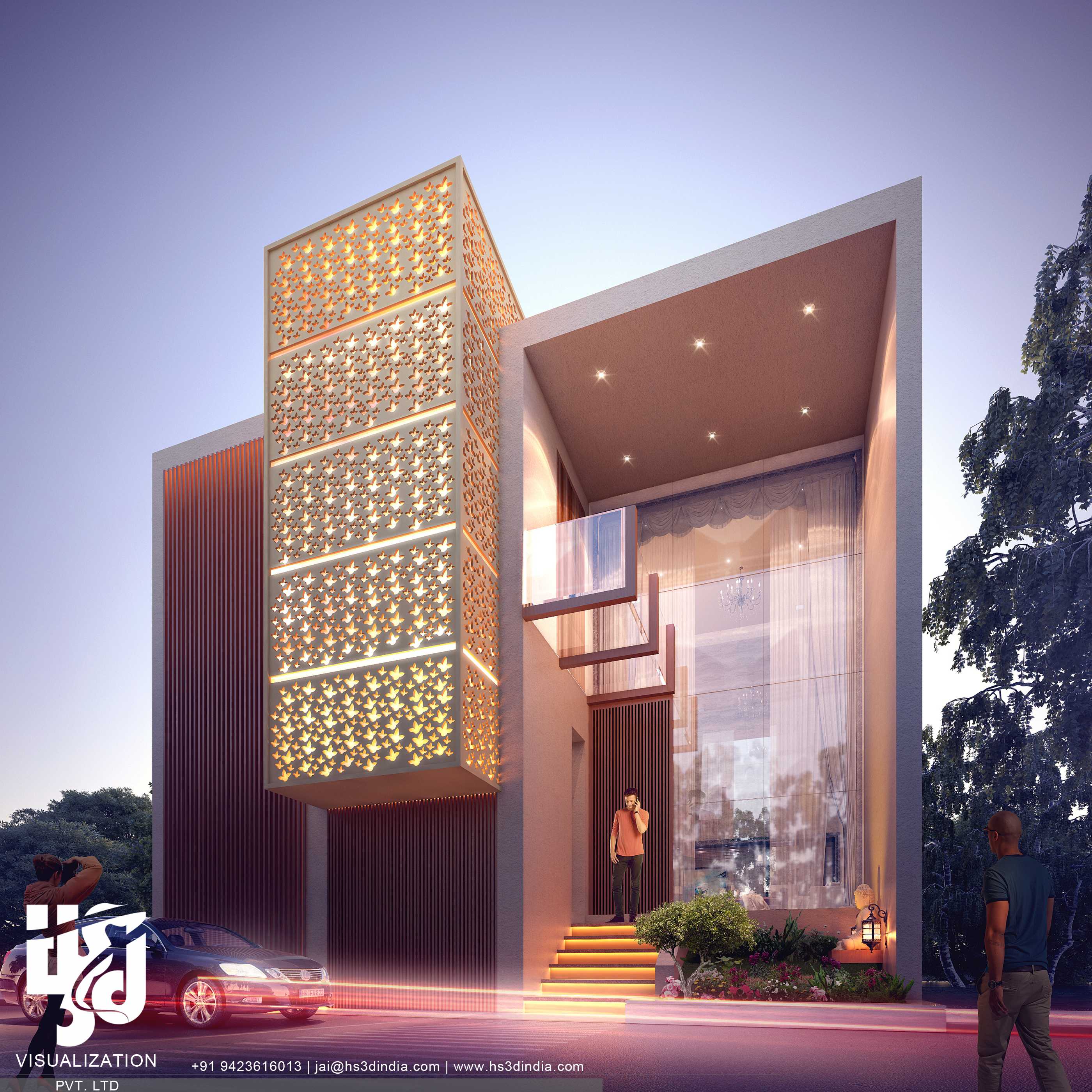 印度 HS3D 可视化平房夜景渲染-6