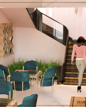 cafe and book shop interior design