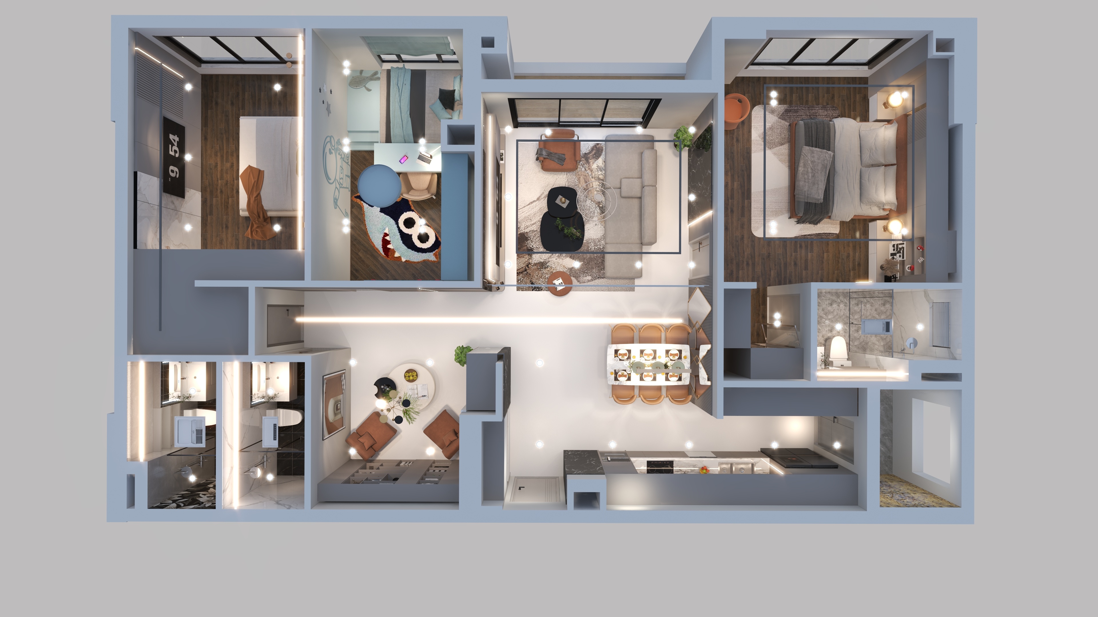 Small Kitchen , Living room , dining table, TV unit-7