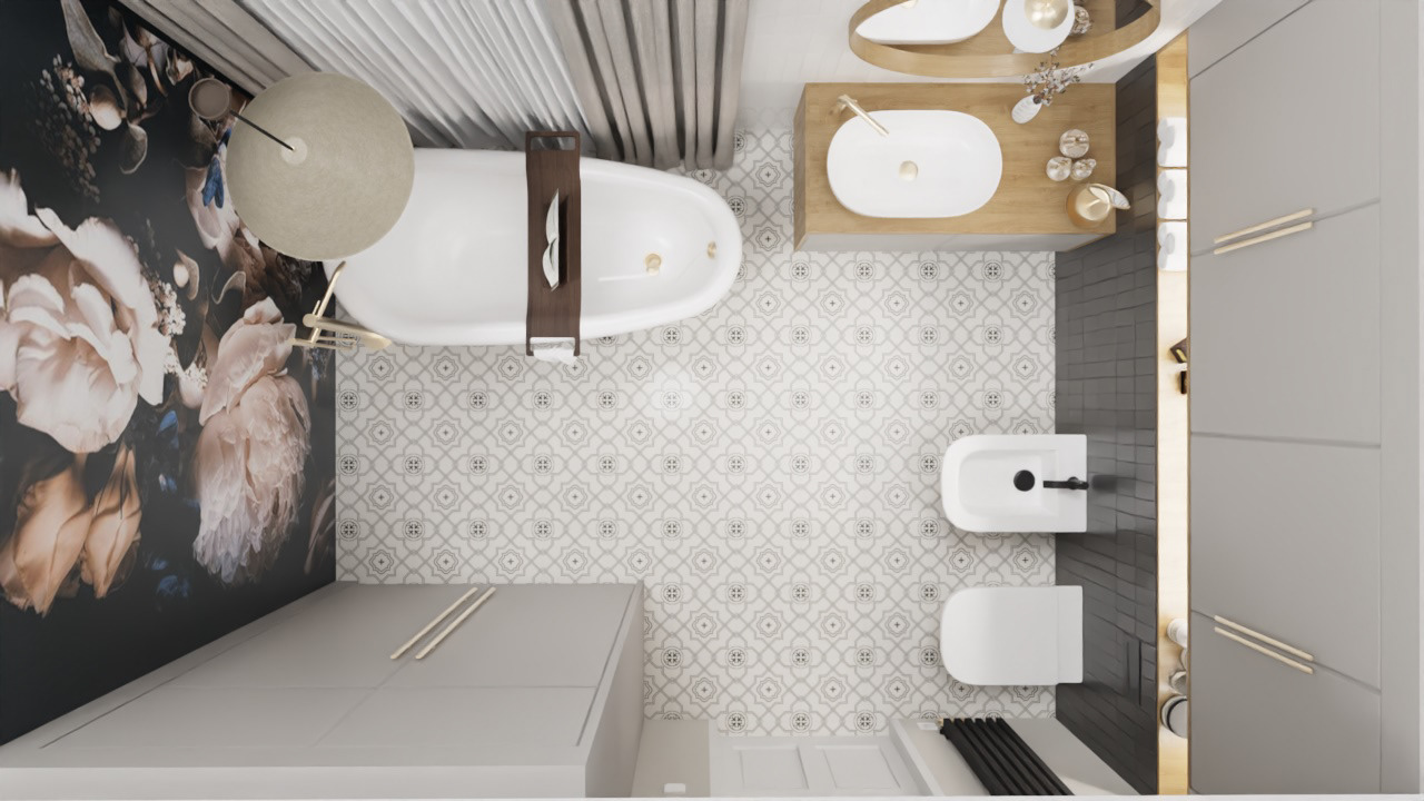 WOMEN'S BATHROOM with peony flowers-2