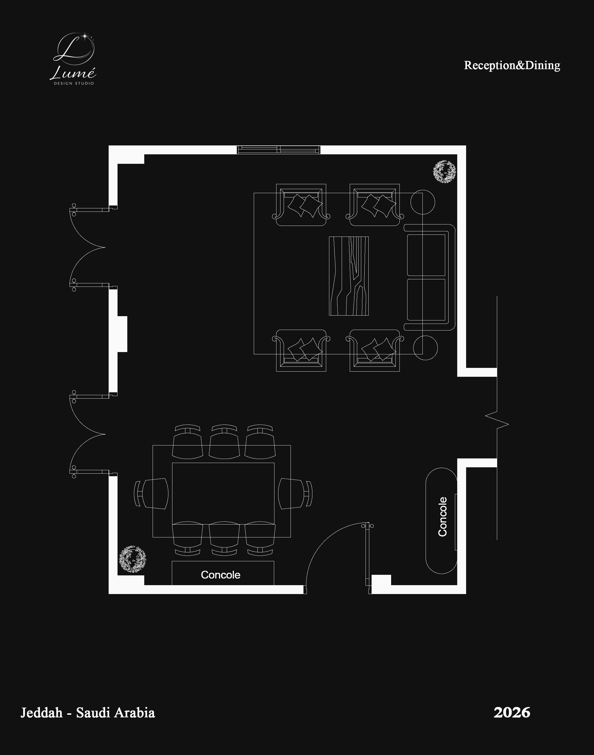奢享室内空间·接待与餐饮区

注：这里 Lu·ury 疑似拼写错误，推测是 Luxury ，故按 奢享 来翻译  丨沙特阿拉伯吉达丨Lumé Design Studio-9